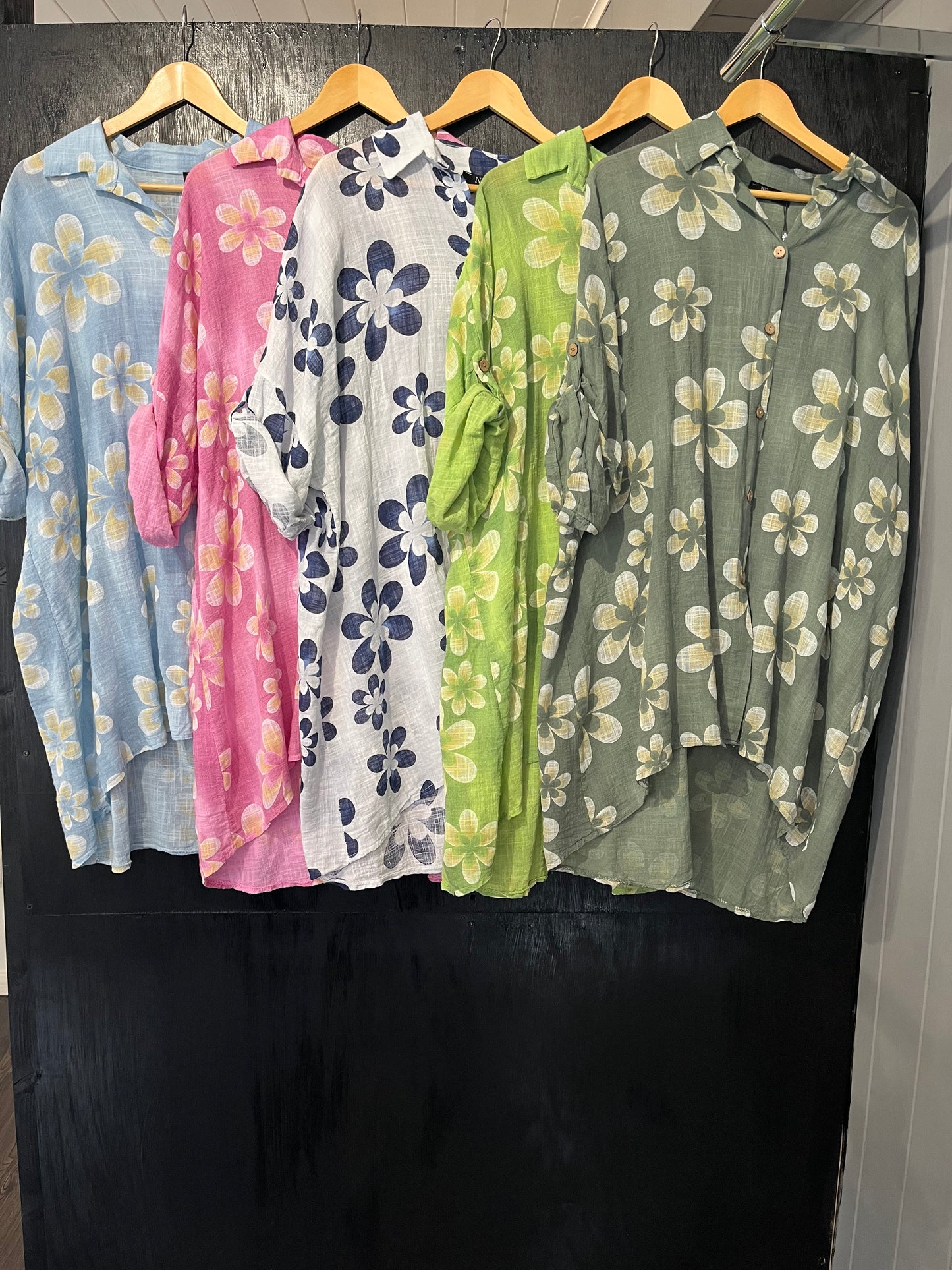 long line all over floral print button shirt with button roll slv