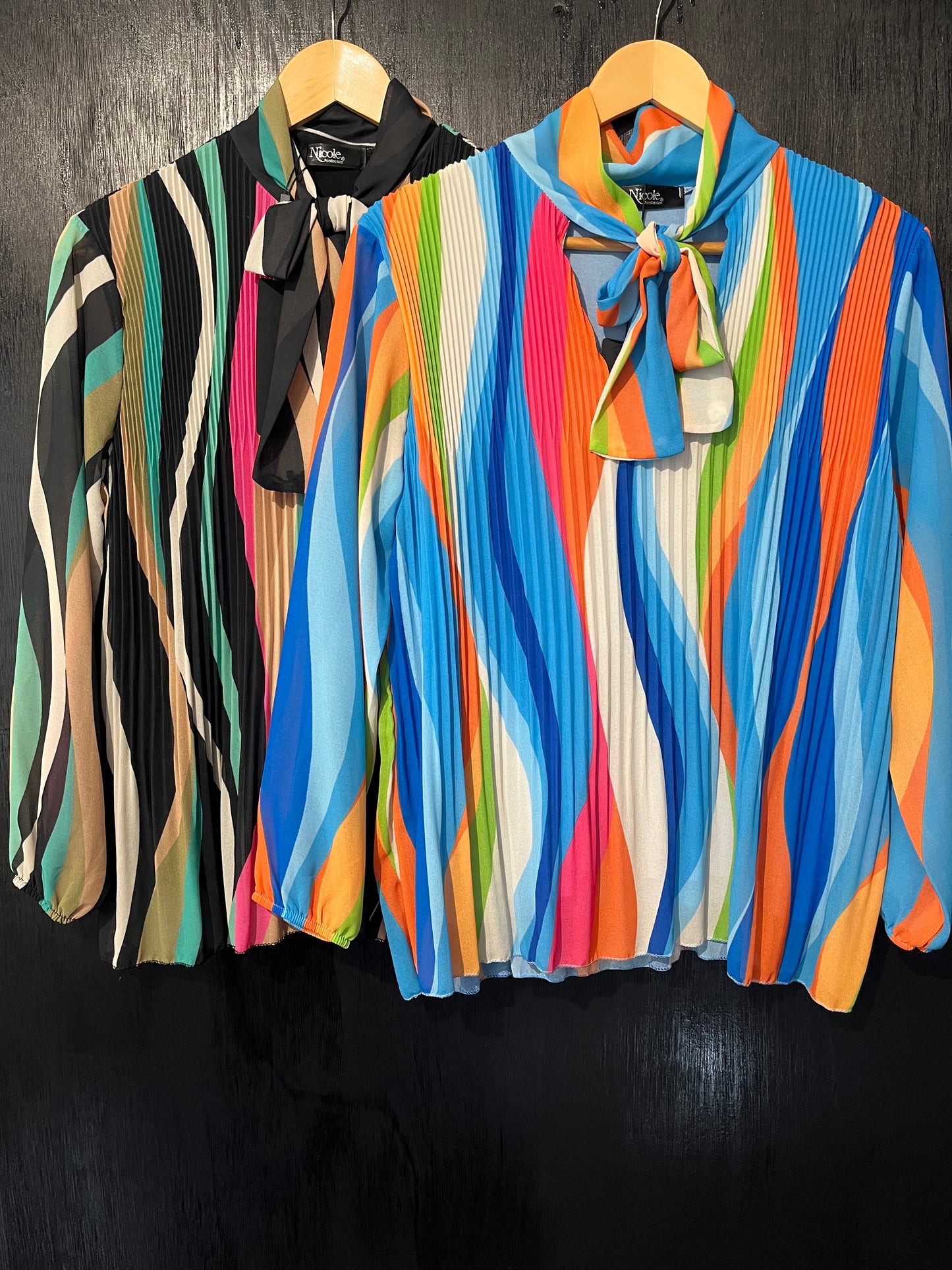 tie neck pleated front Puchi print top