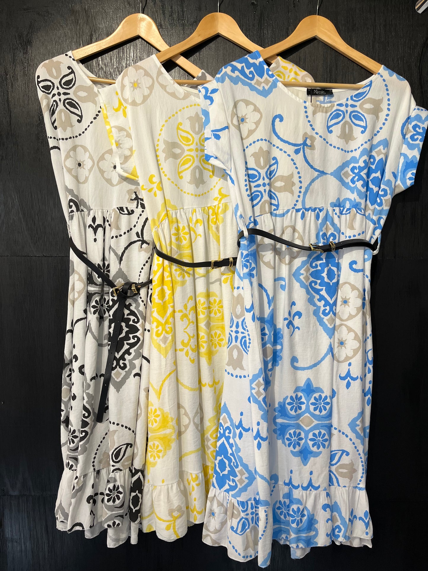 ladies printed viscose belted dress