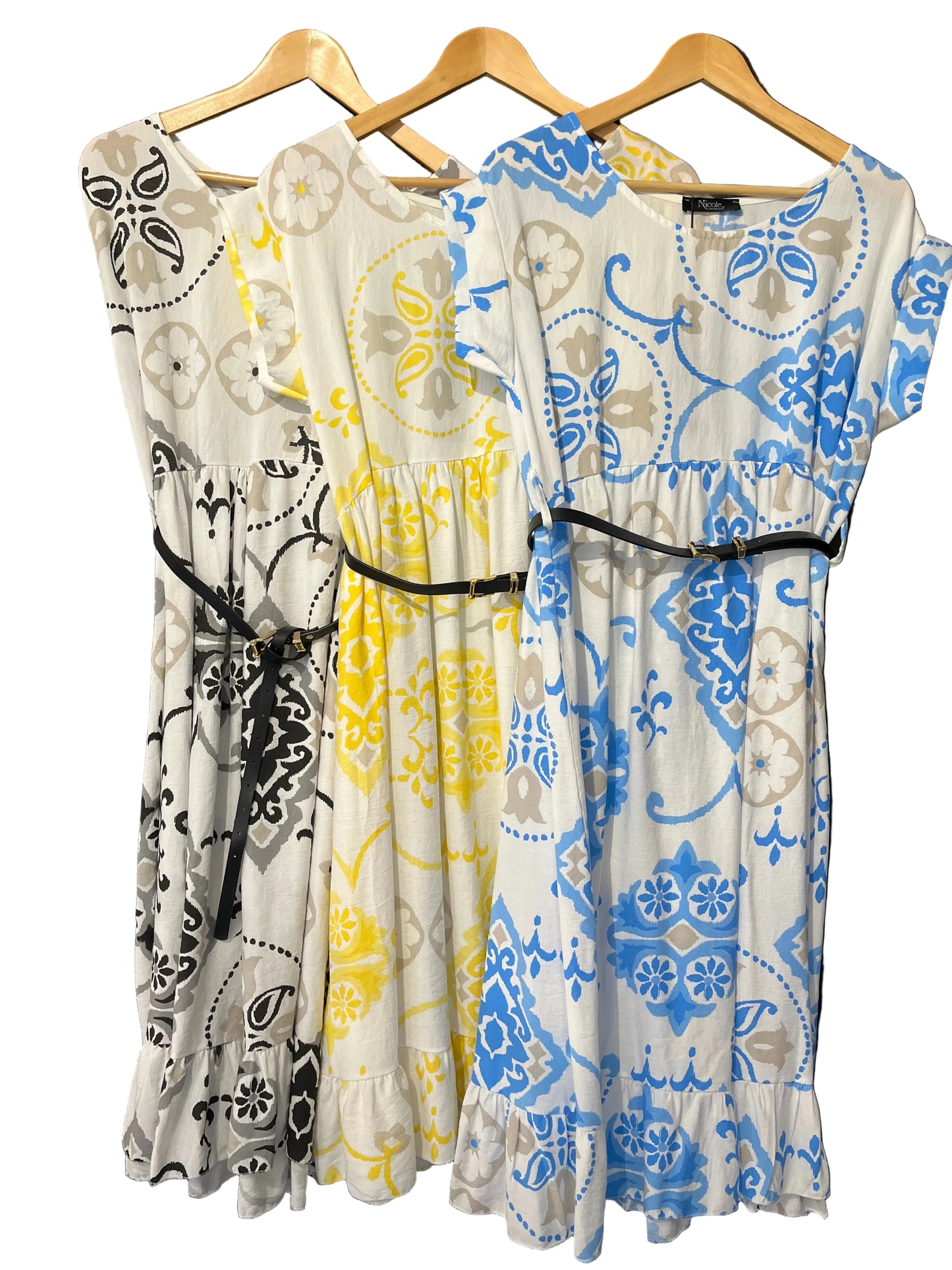 ladies printed viscose belted dress