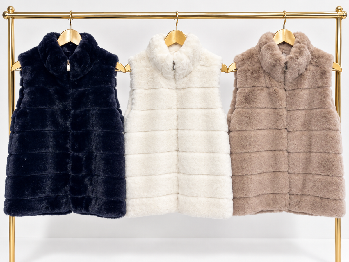 ladies Fur zip front pocket Gilet