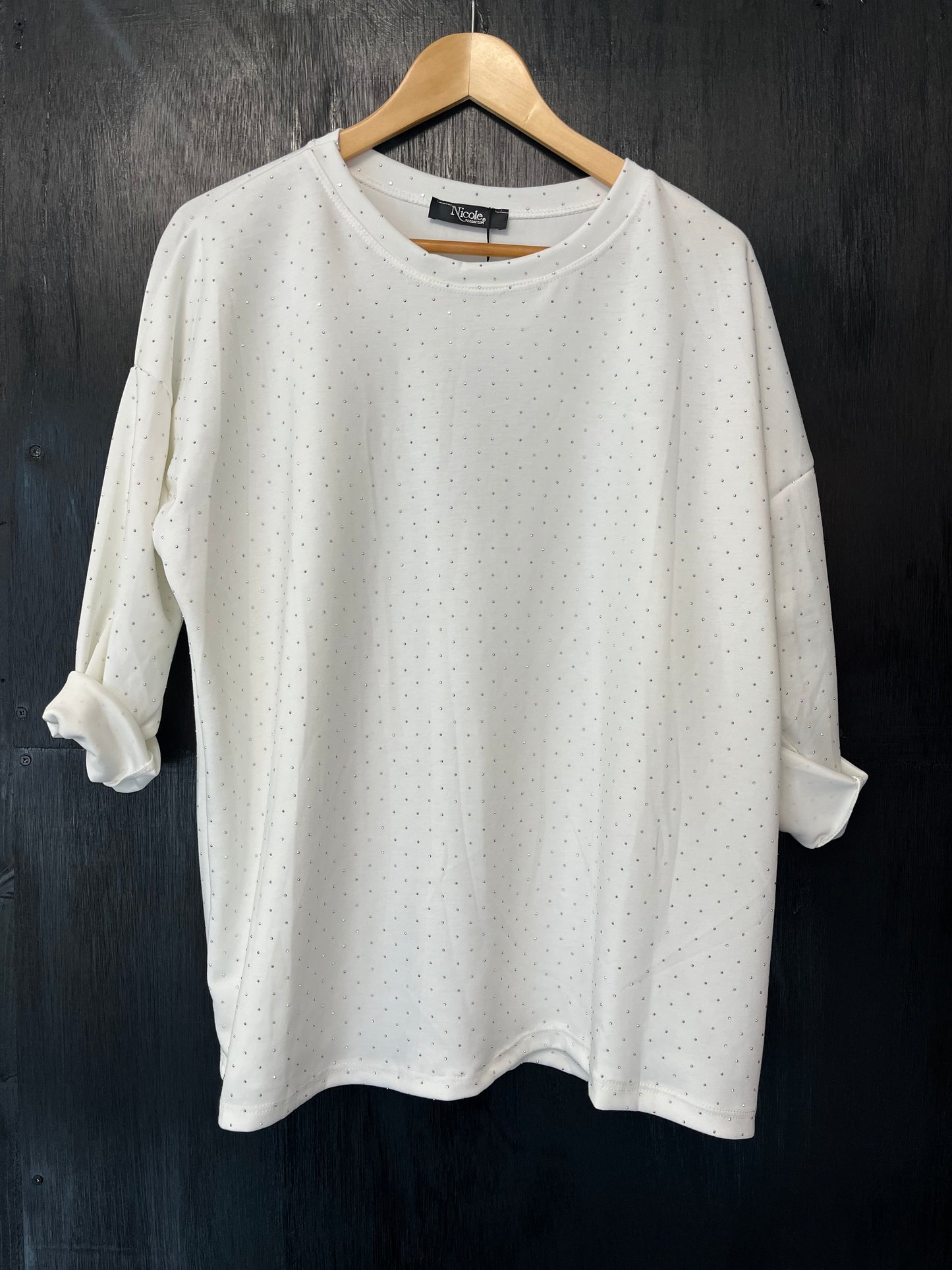long sleeve sweat top with all over studded embellishment