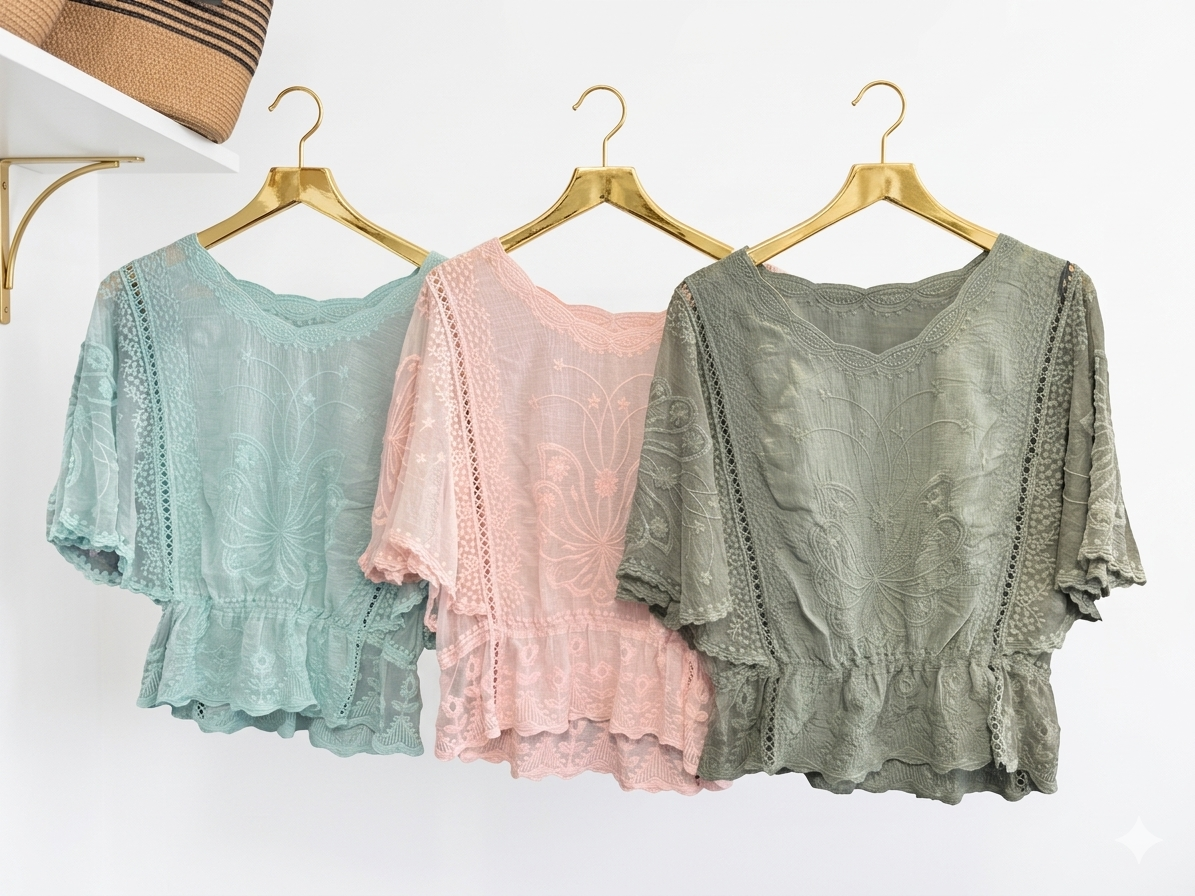 ladies lace and crochet batwing sleeve top