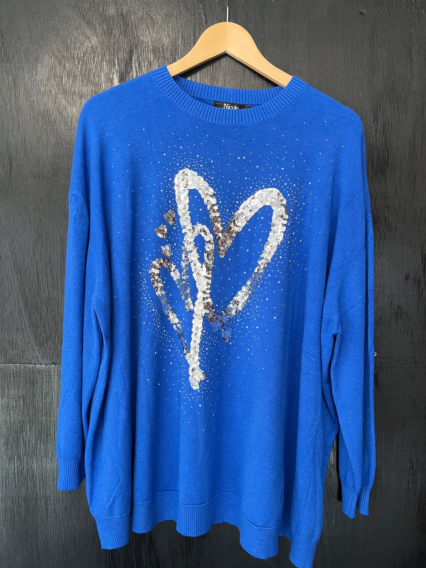 light knit jumper with sequin and foil heart print front