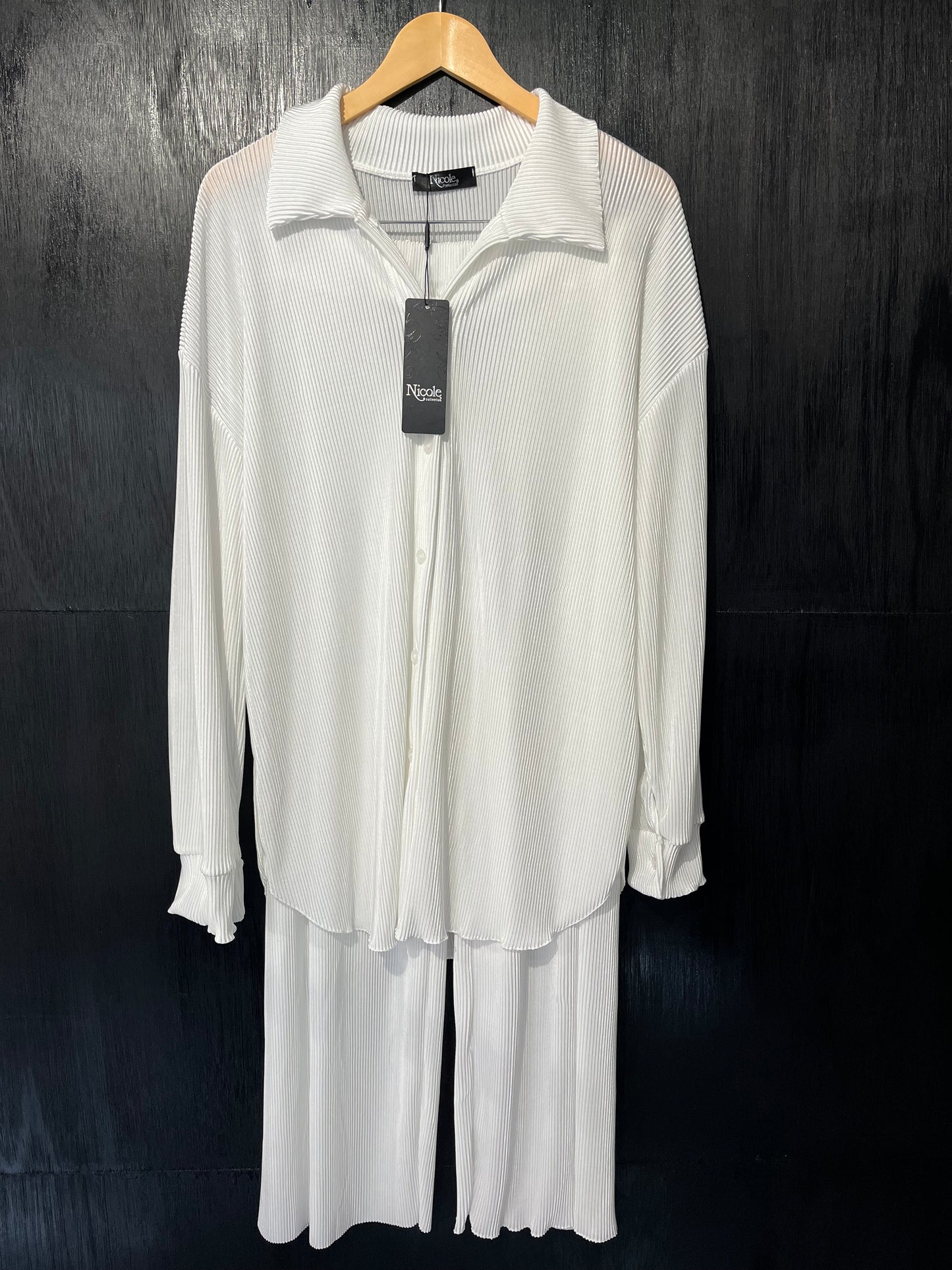 ladies 2pc plisse shirt and trouser set