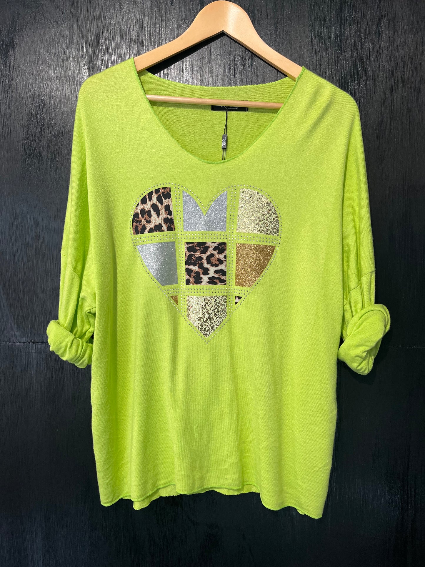 soft knit V neck jumper with embellished foil heart placement print