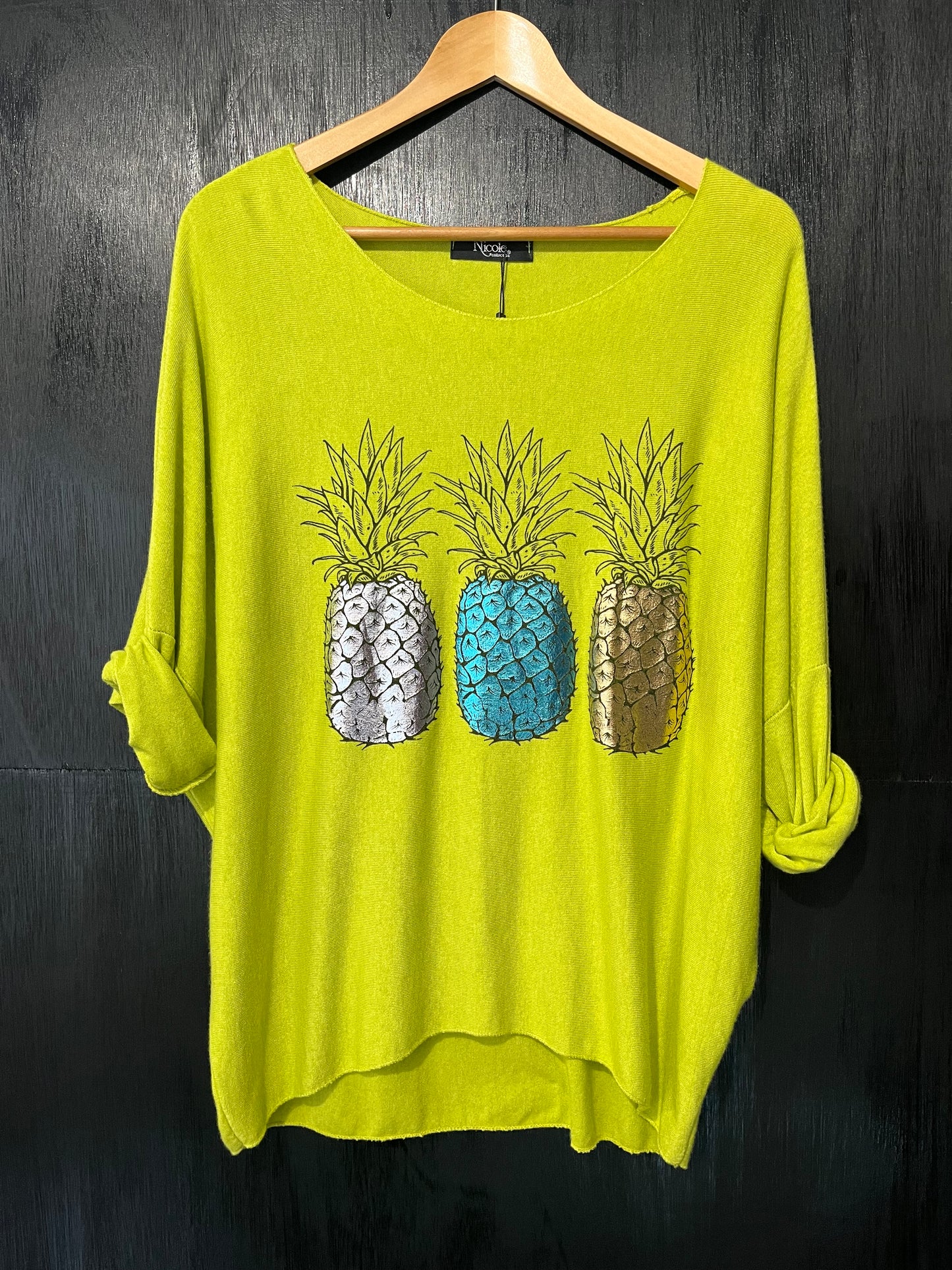 light knit jumper with foil pineapple center print