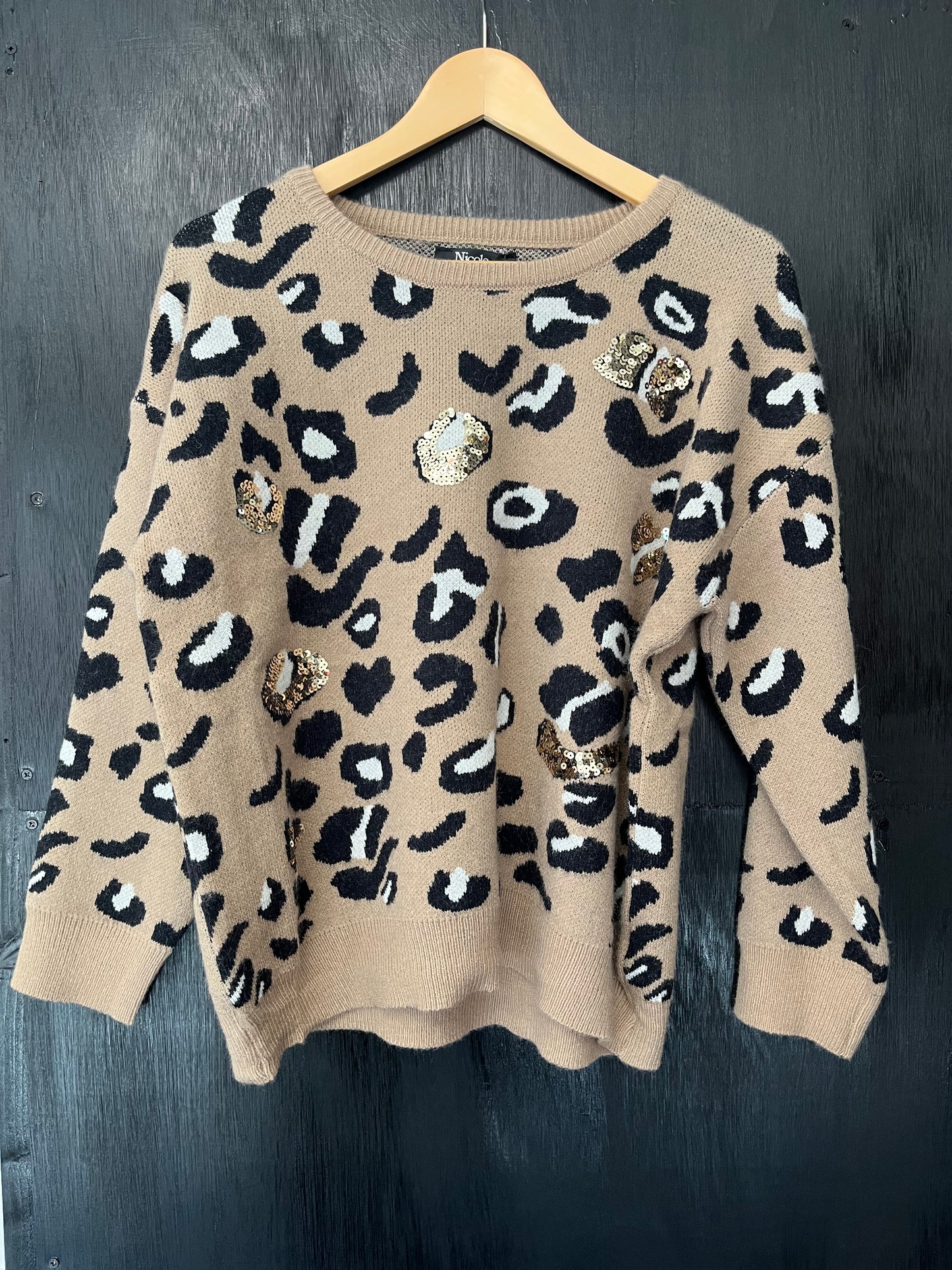 knitted jumper with animal design and sequined embellishment