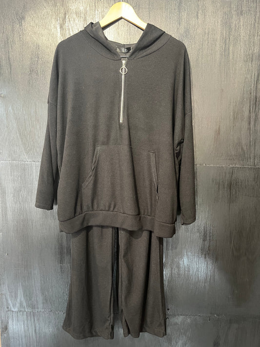 2pc leisure set zip hoodie with kangaroo pocket and pocket trousers