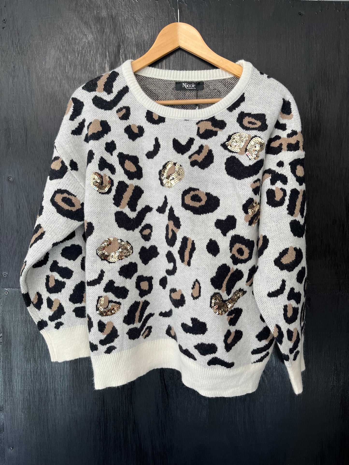 knitted jumper with animal design and sequined embellishment