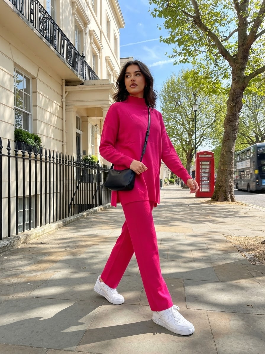 Ladies knitted trousers and split hem long sleeve jumper set