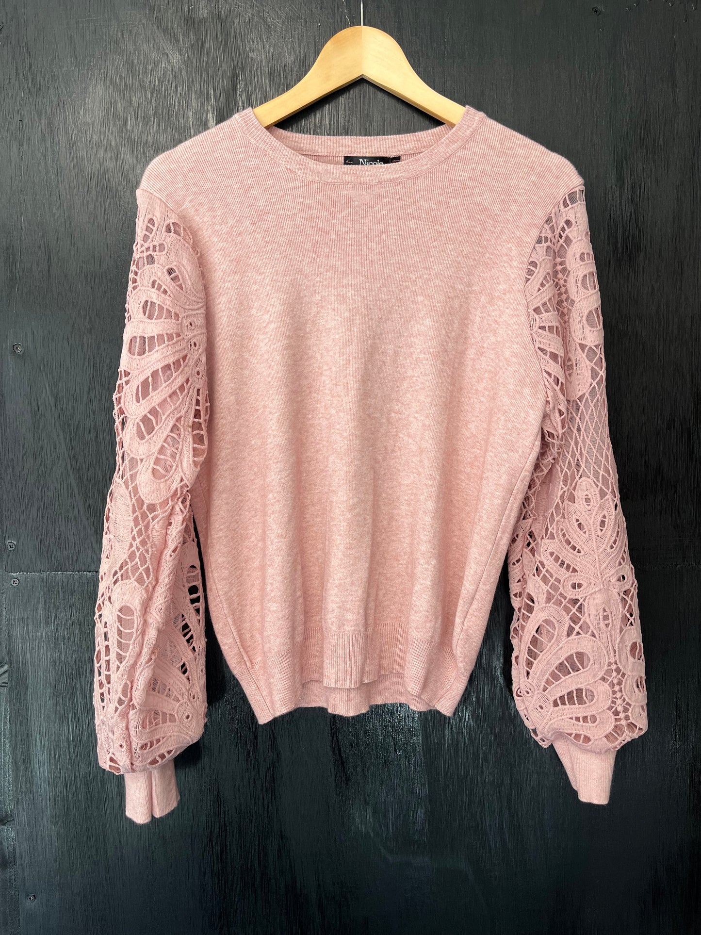 chunky knit jumper with beautiful crochet sleeves with knitted cuffs