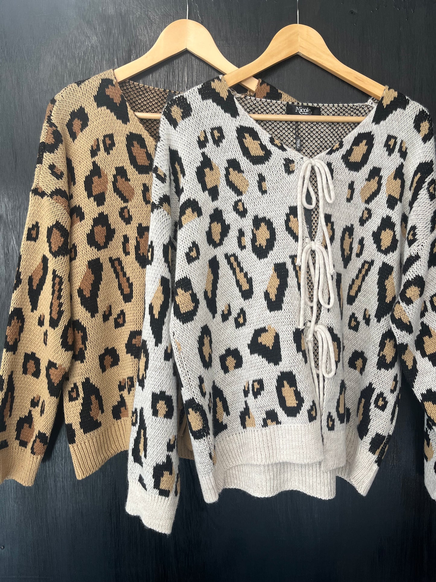 ladies knitted animal design tie front cardigan