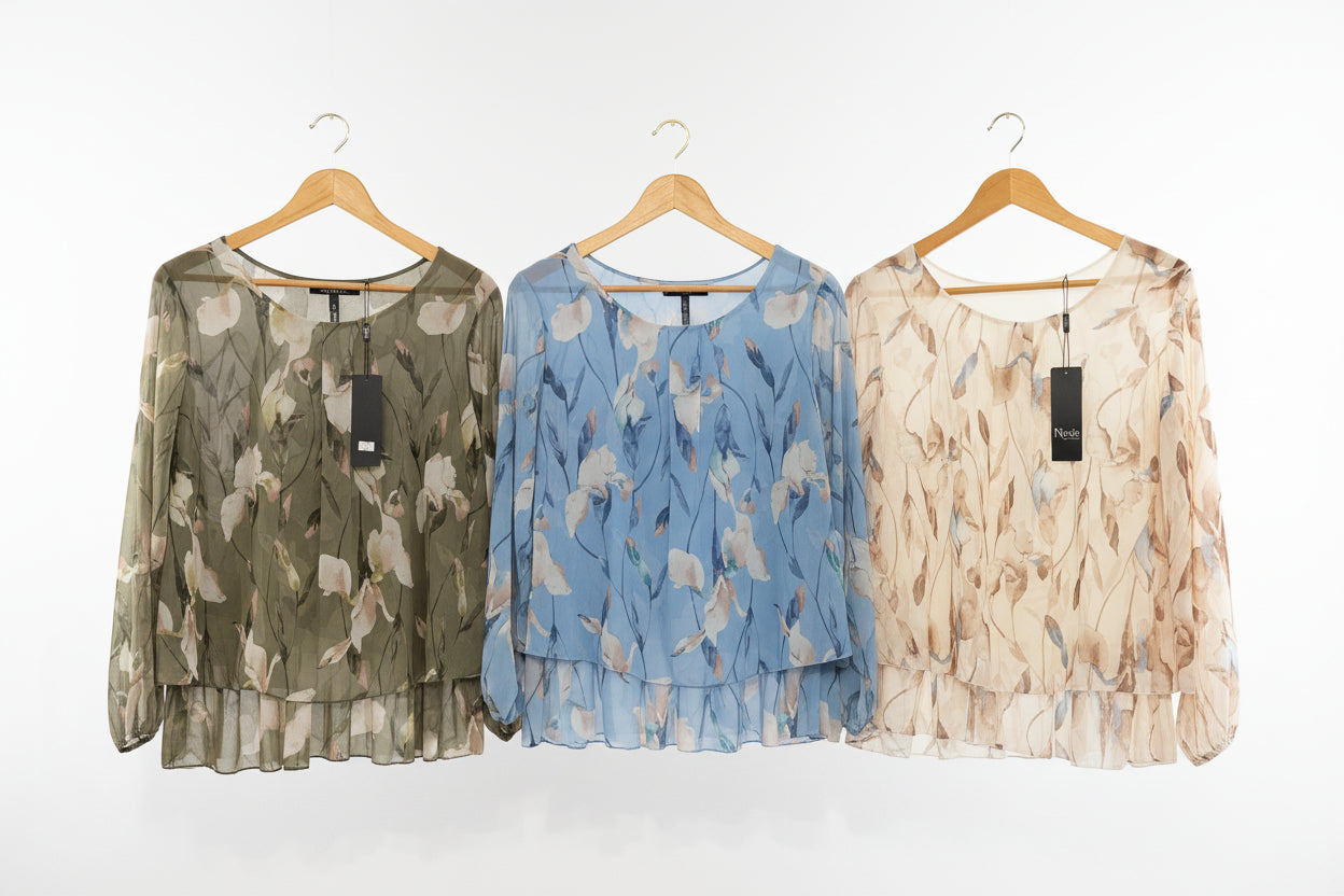 lined double frill printed chiffon blouse