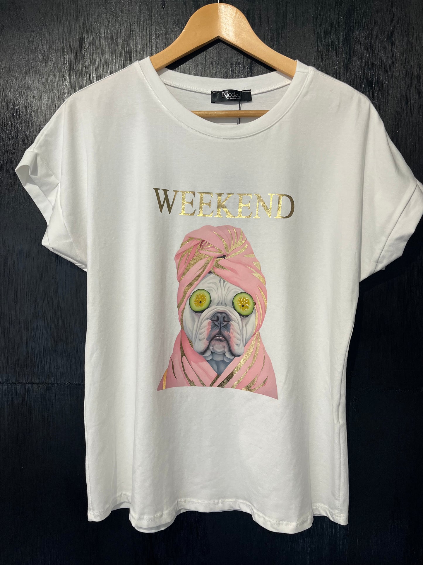 natural cotton tee with a fun placement print