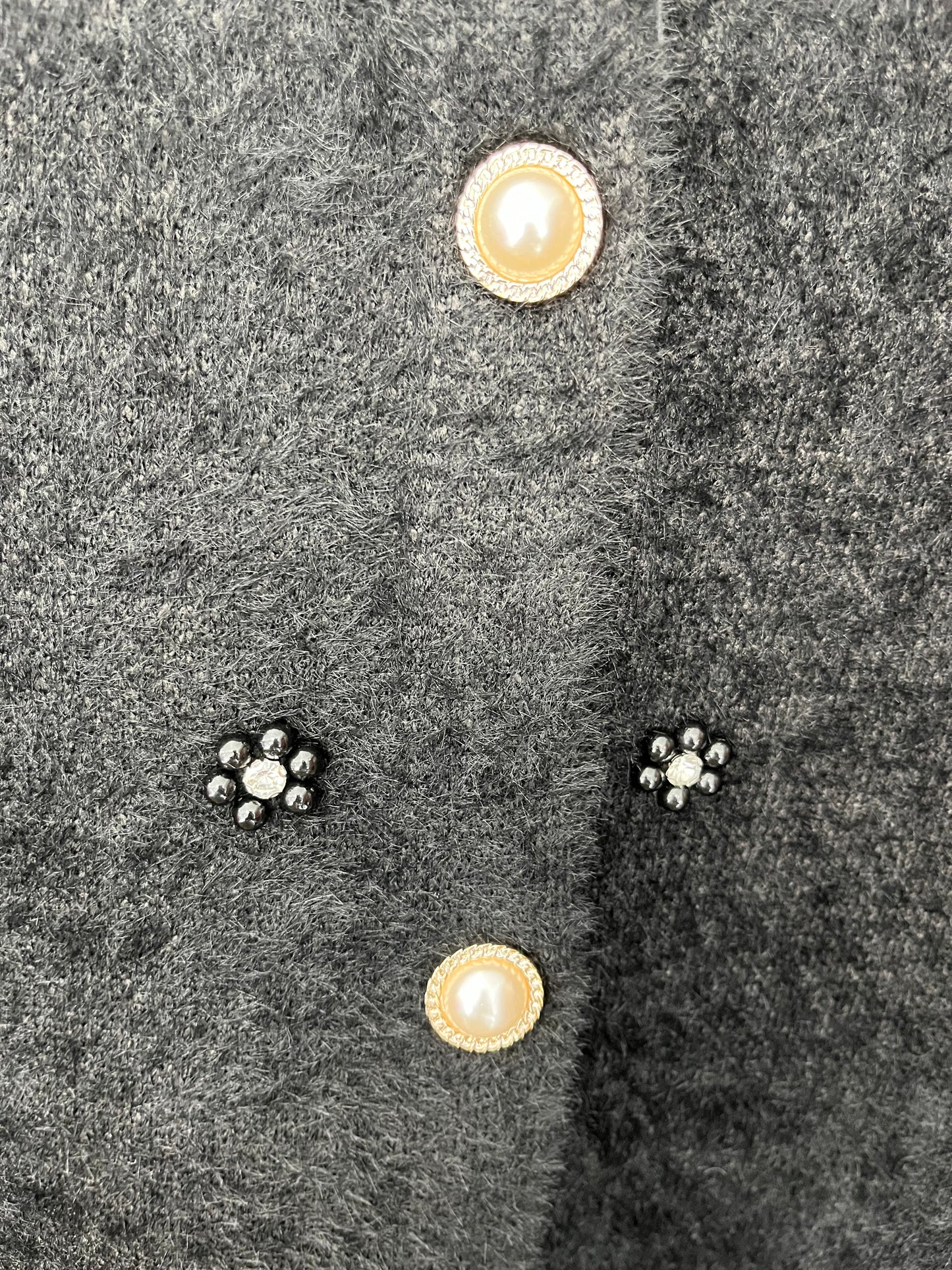 wool style crop jacket with peal buttons and stone and diamanté details