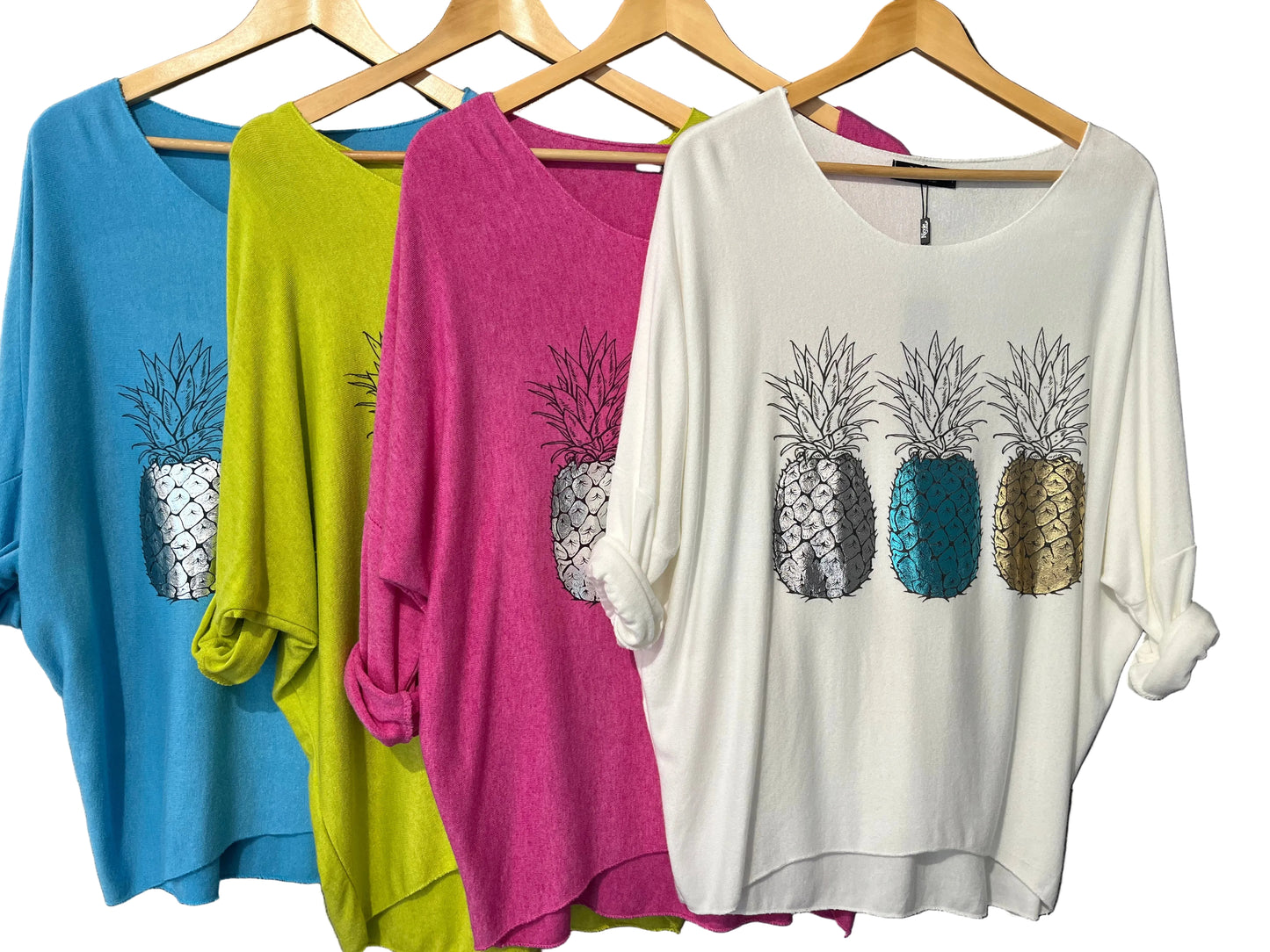 light knit jumper with foil pineapple center print