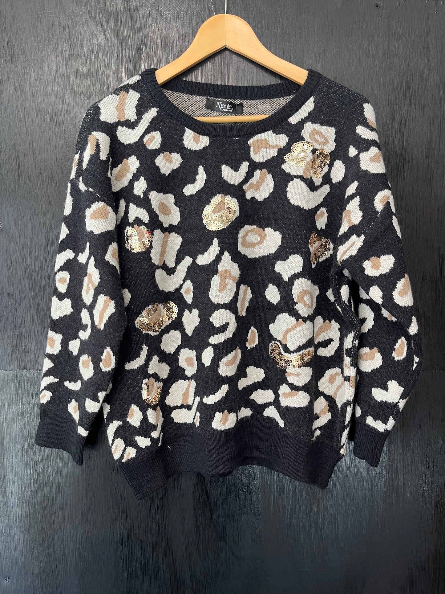 knitted jumper with animal design and sequined embellishment