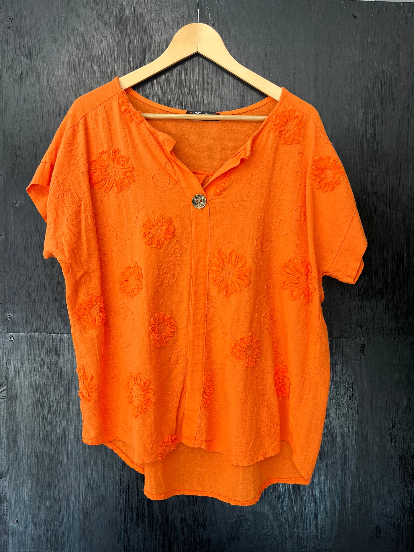 cotton button detail embroidery angles top