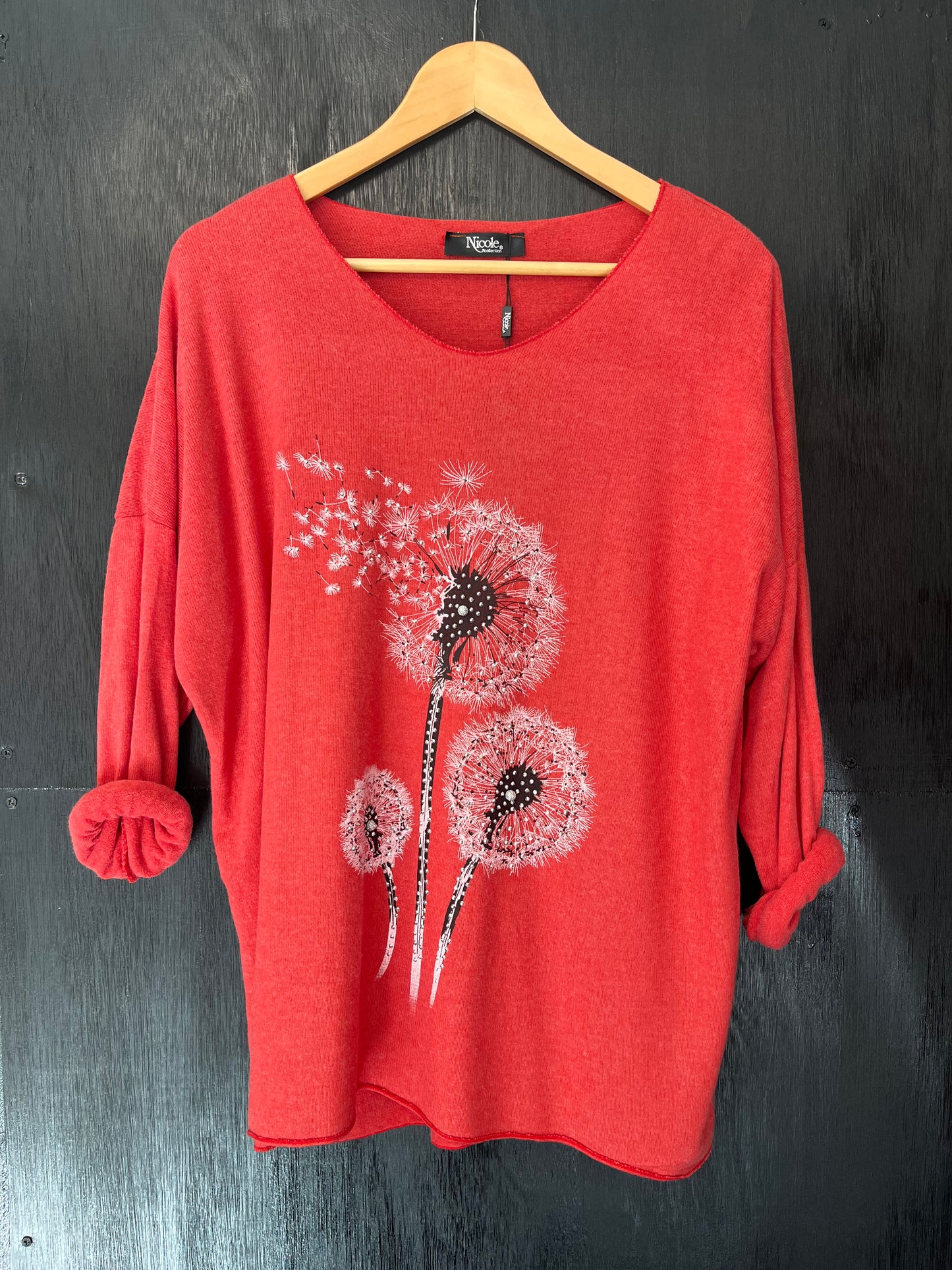 soft knit jumper with Embellished dandelion print