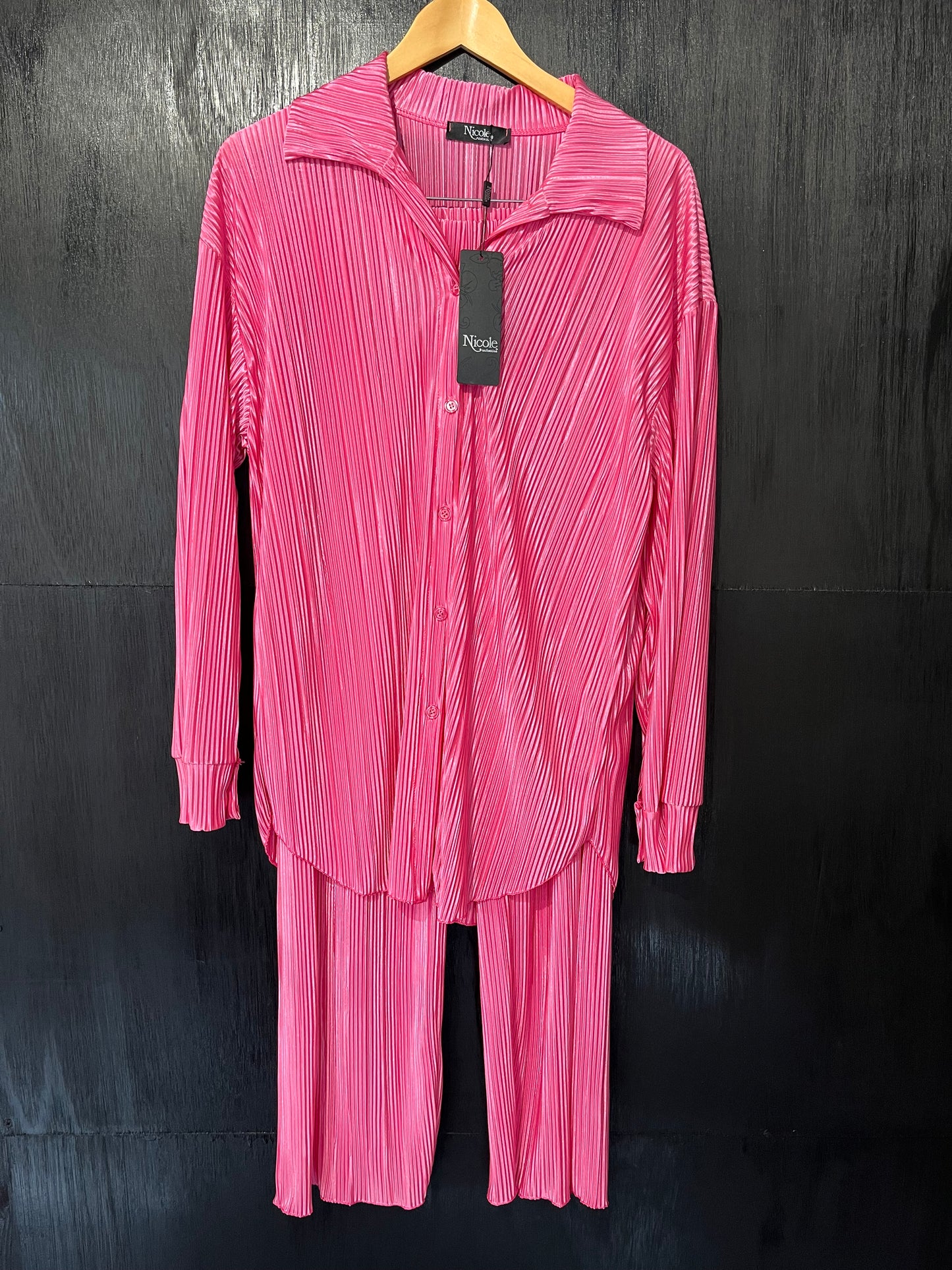 ladies 2pc plisse shirt and trouser set