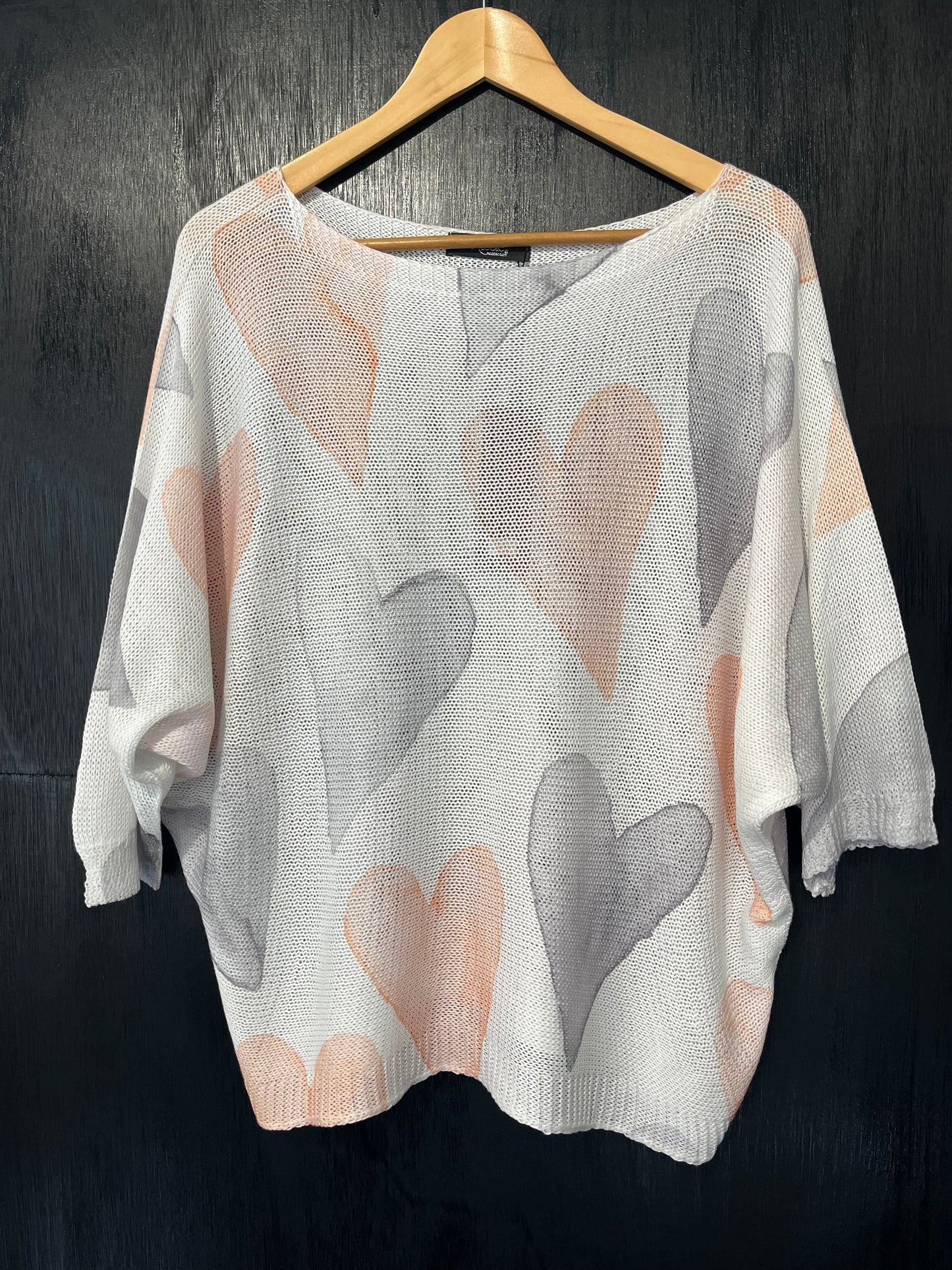 all over heart printed crochet jumper