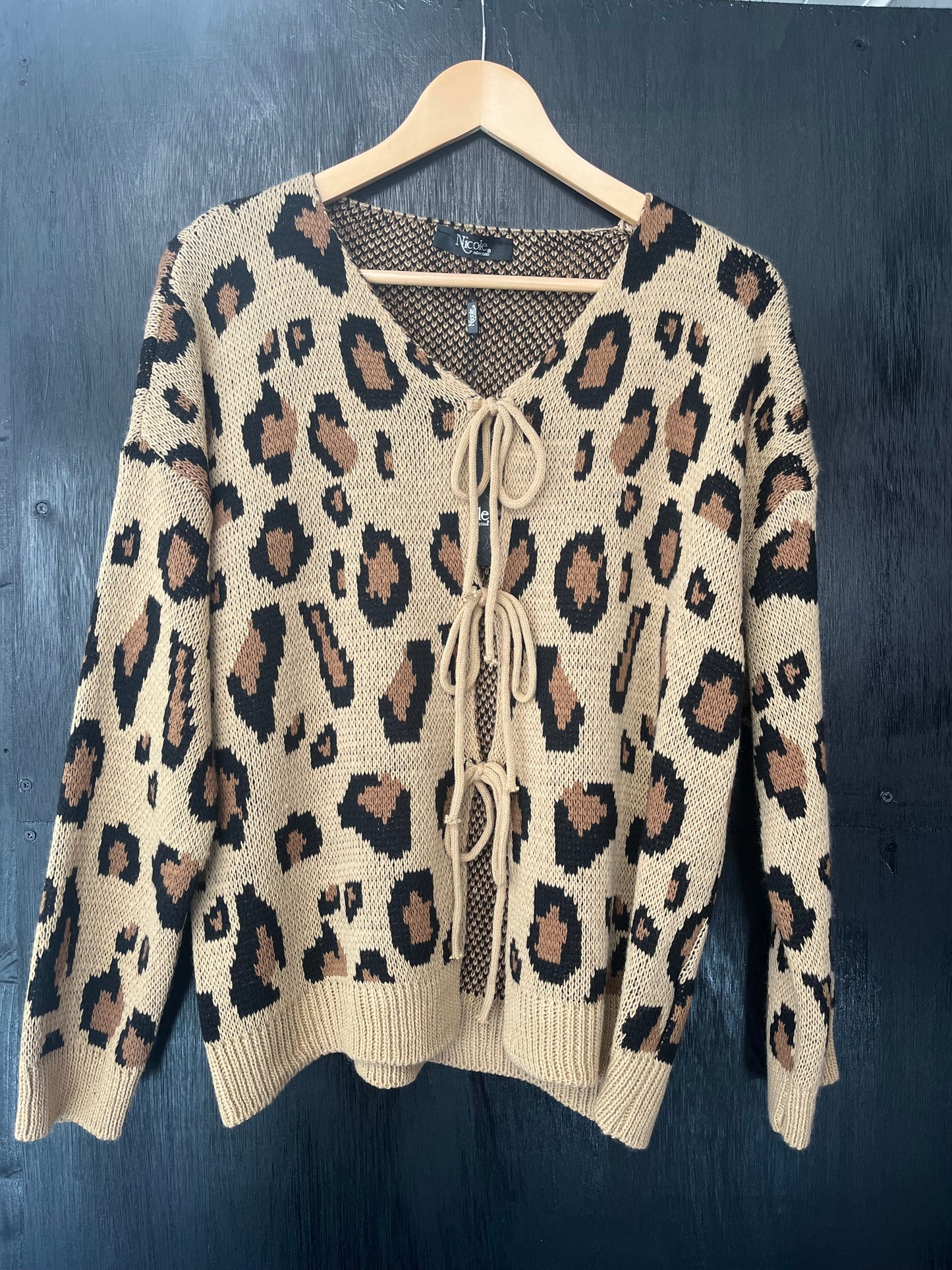 ladies knitted animal design tie front cardigan