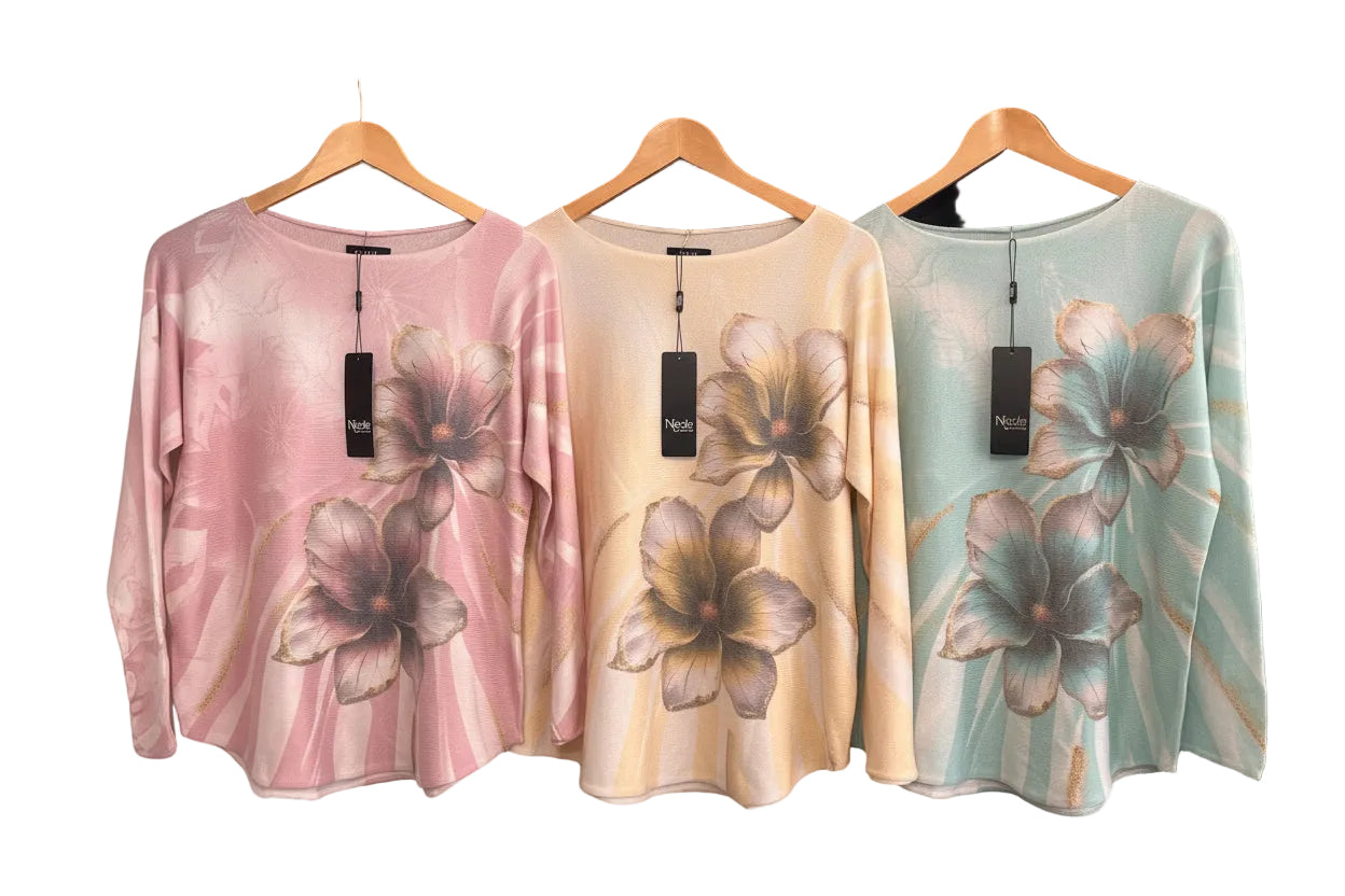 all over printed soft knit long sleeve top