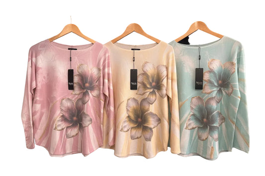 all over printed soft knit long sleeve top