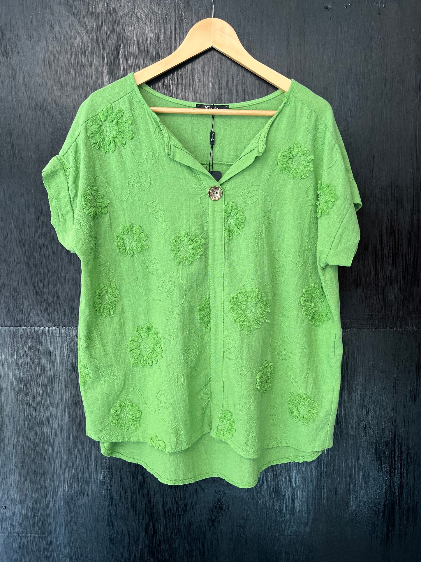 cotton button detail embroidery angles top