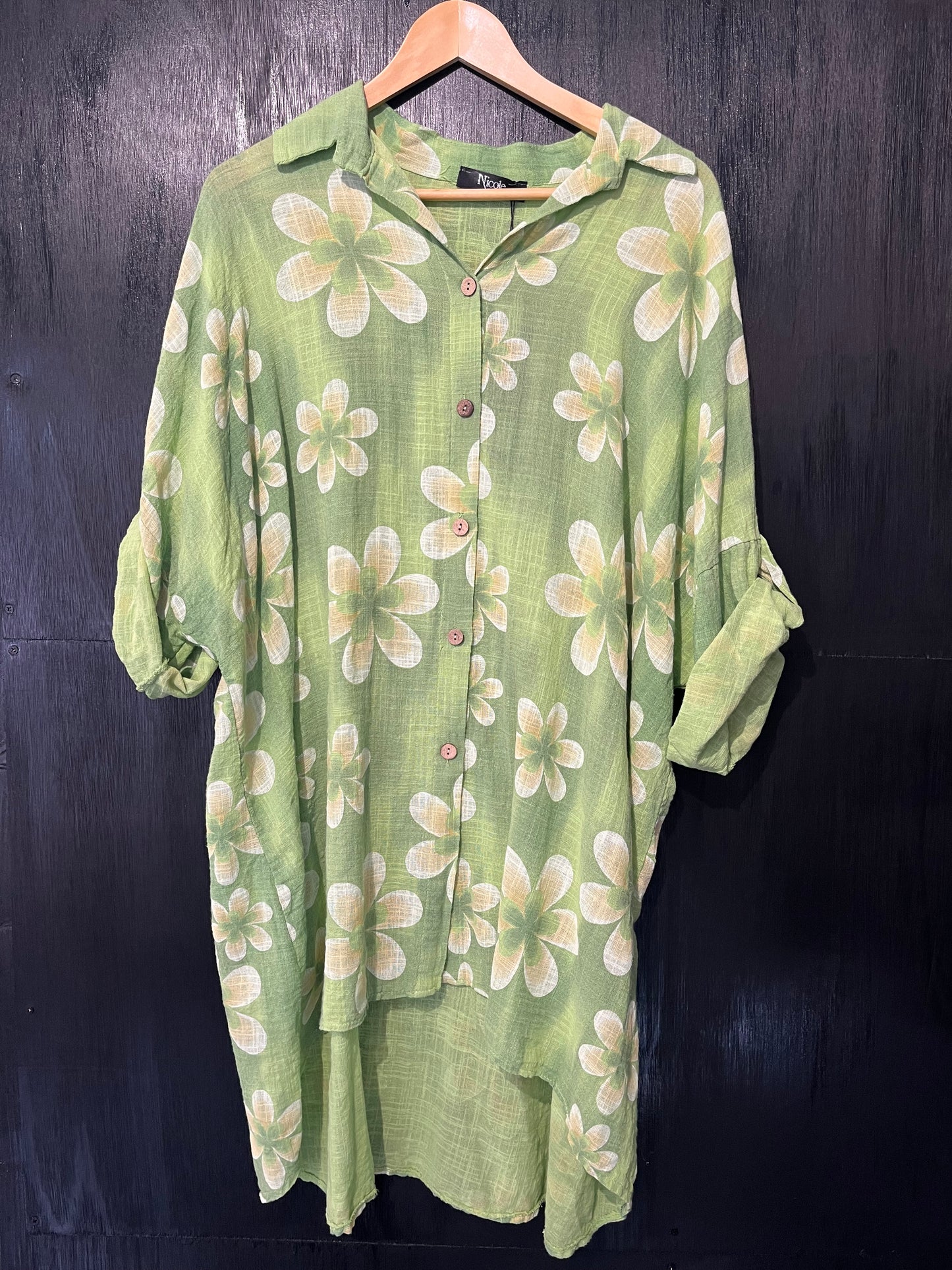 long line all over floral print button shirt with button roll slv
