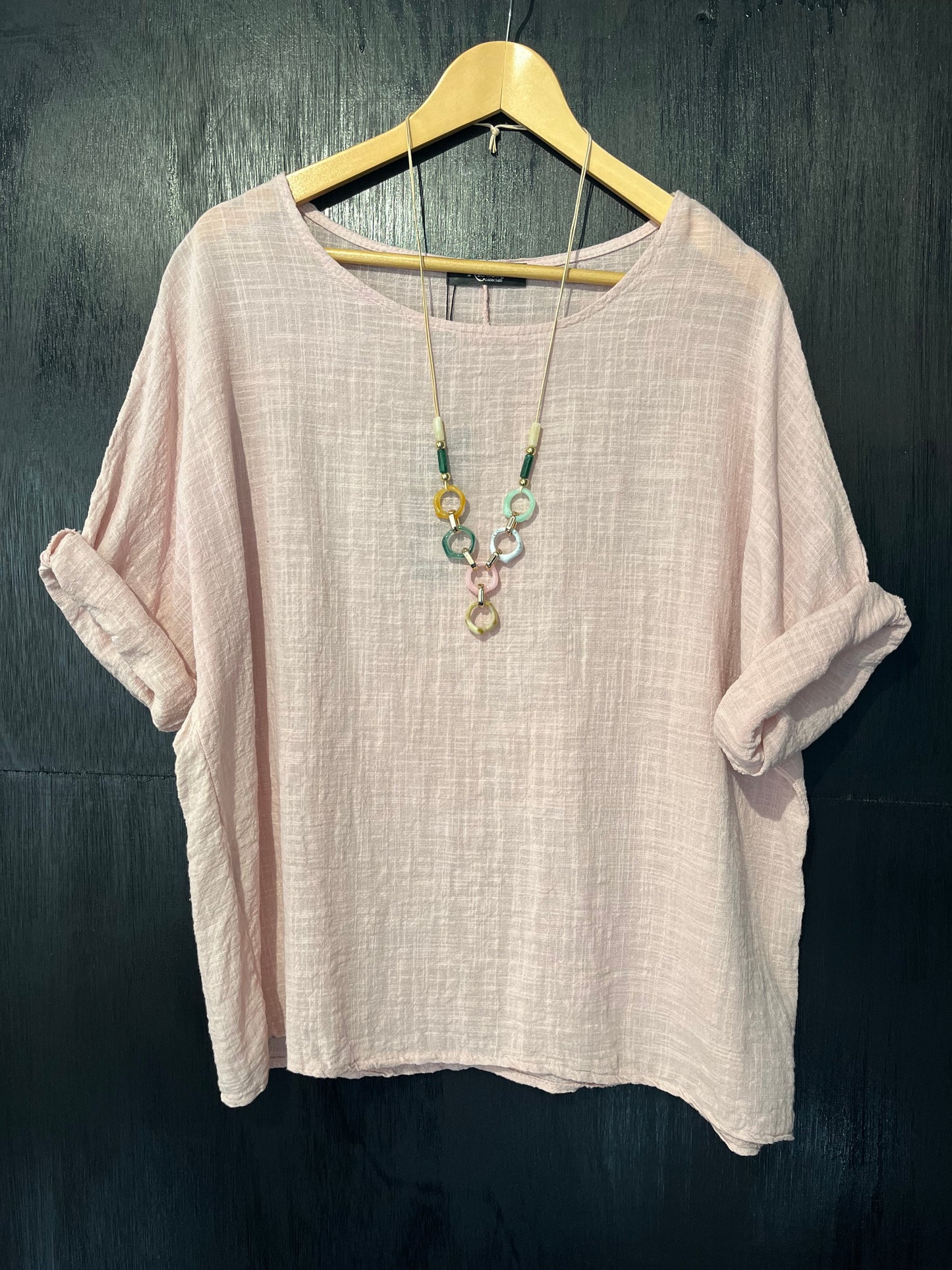 natural cheese cloth cotton tee with necklace
