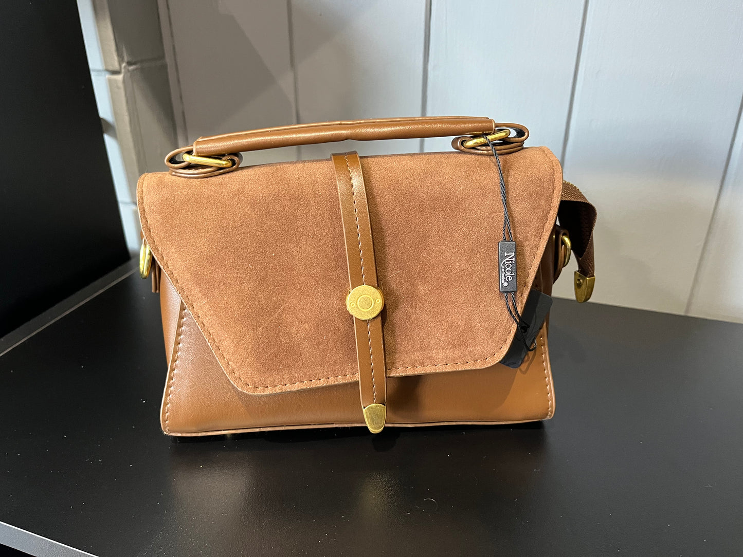 Suede-effect crossbody/ shoulder bag
