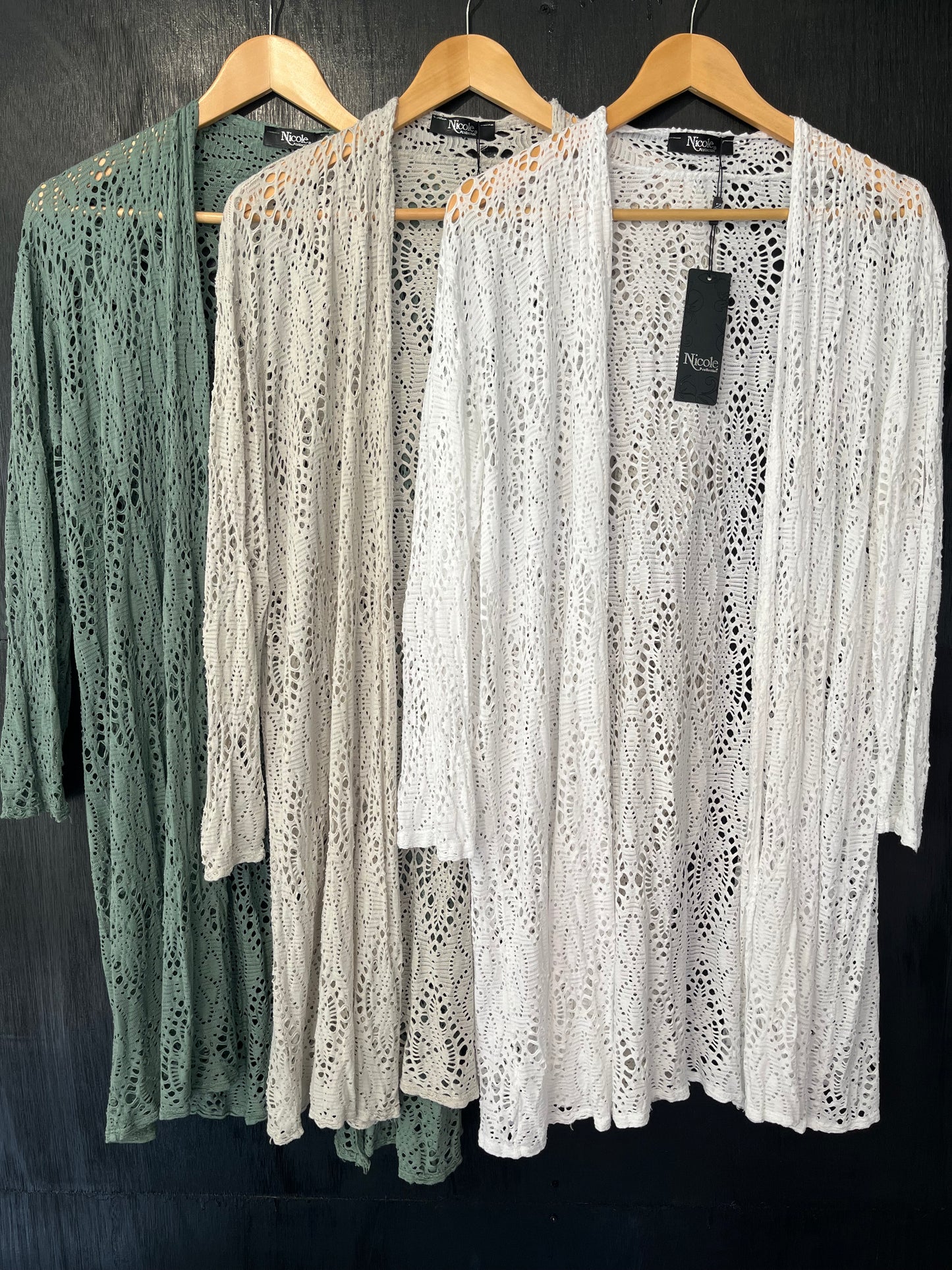 cotton crochet long line long slv coverup cardi