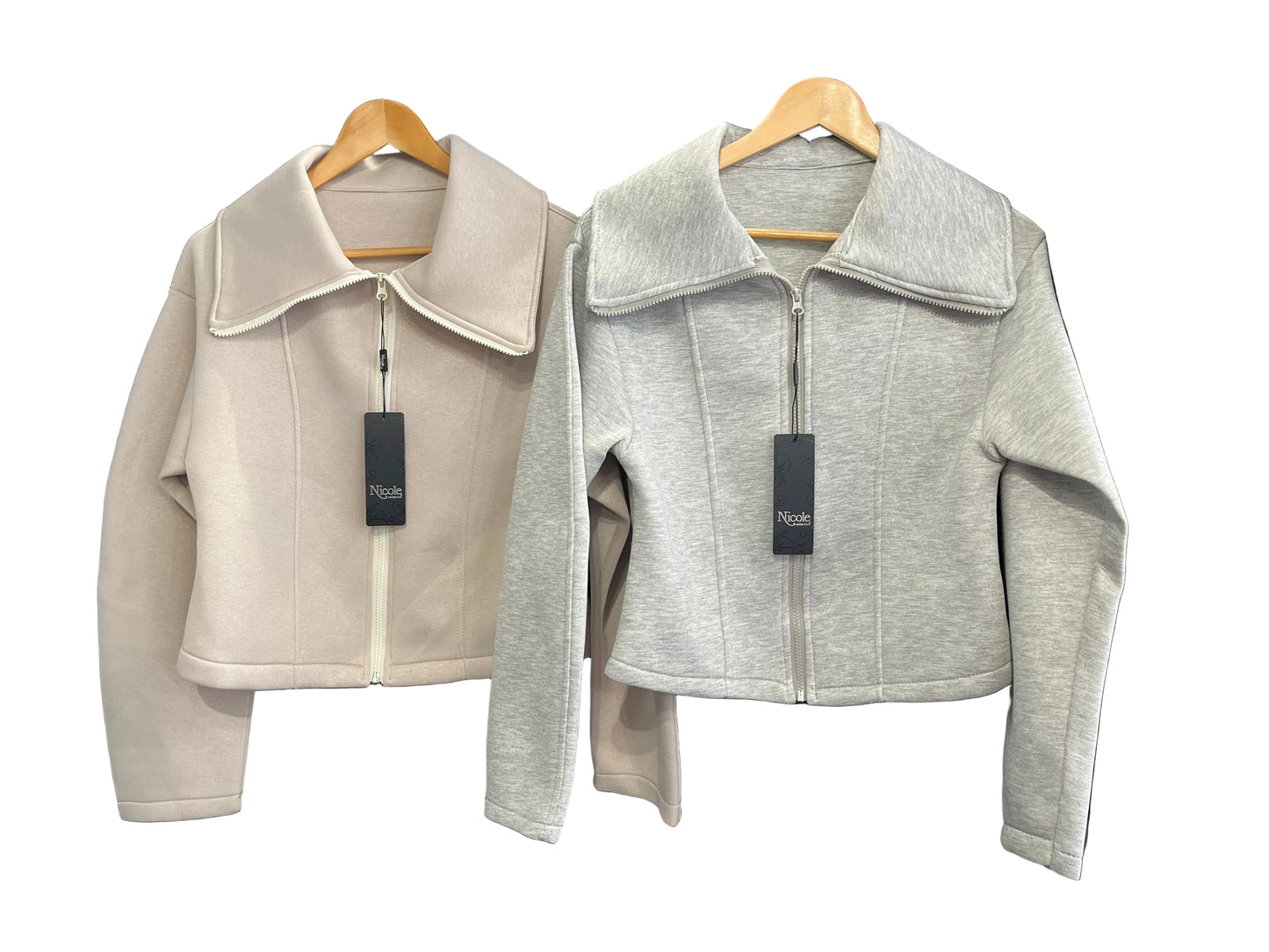 scuba zip front high collar crop jacket