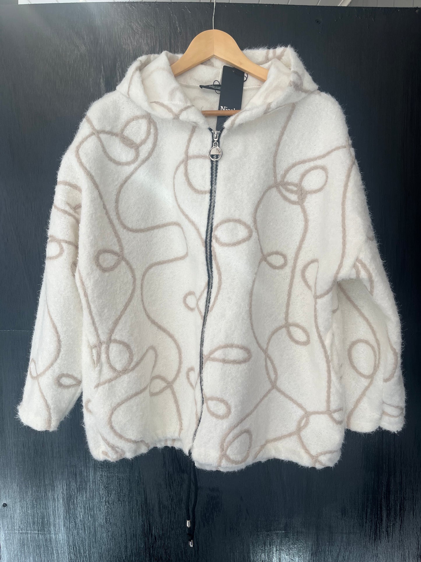 ladies zip front hooded jacket with stitch detail