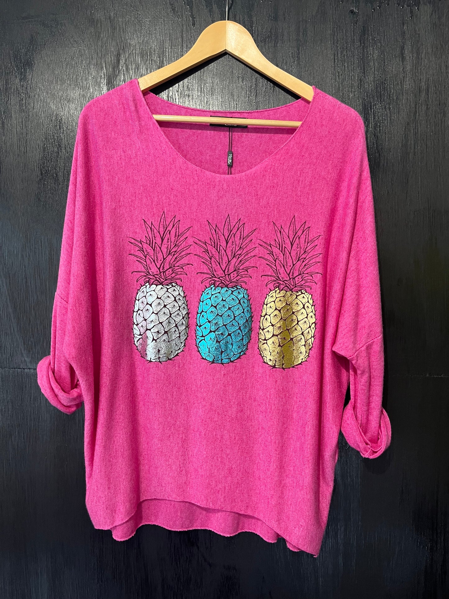 light knit jumper with foil pineapple center print