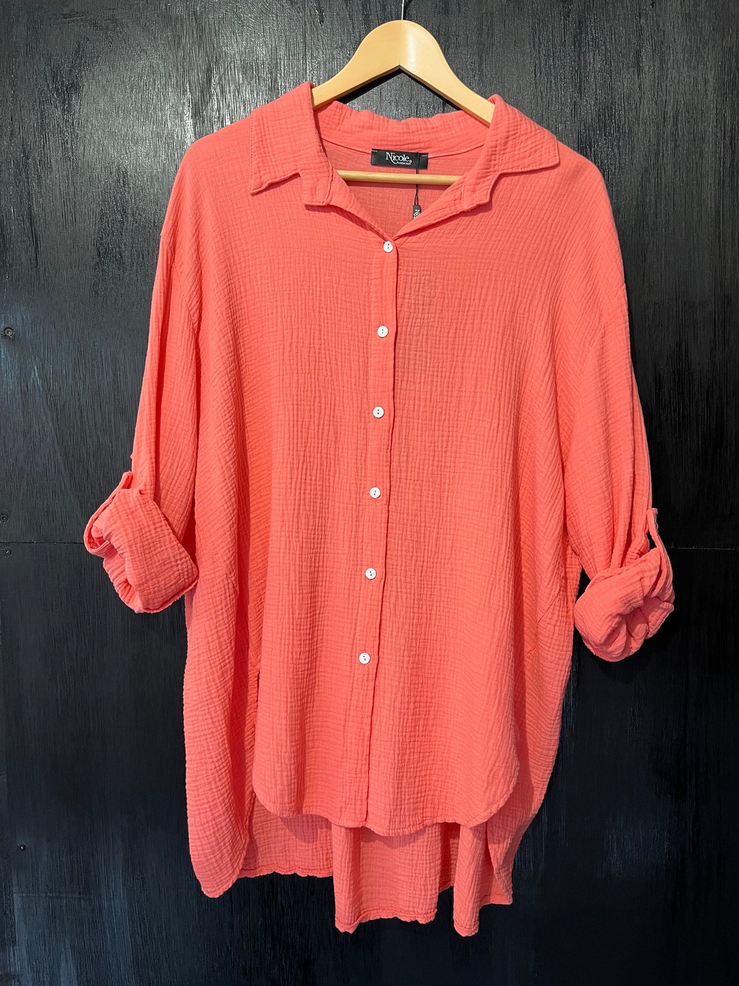 ladies roll slv full button shirt