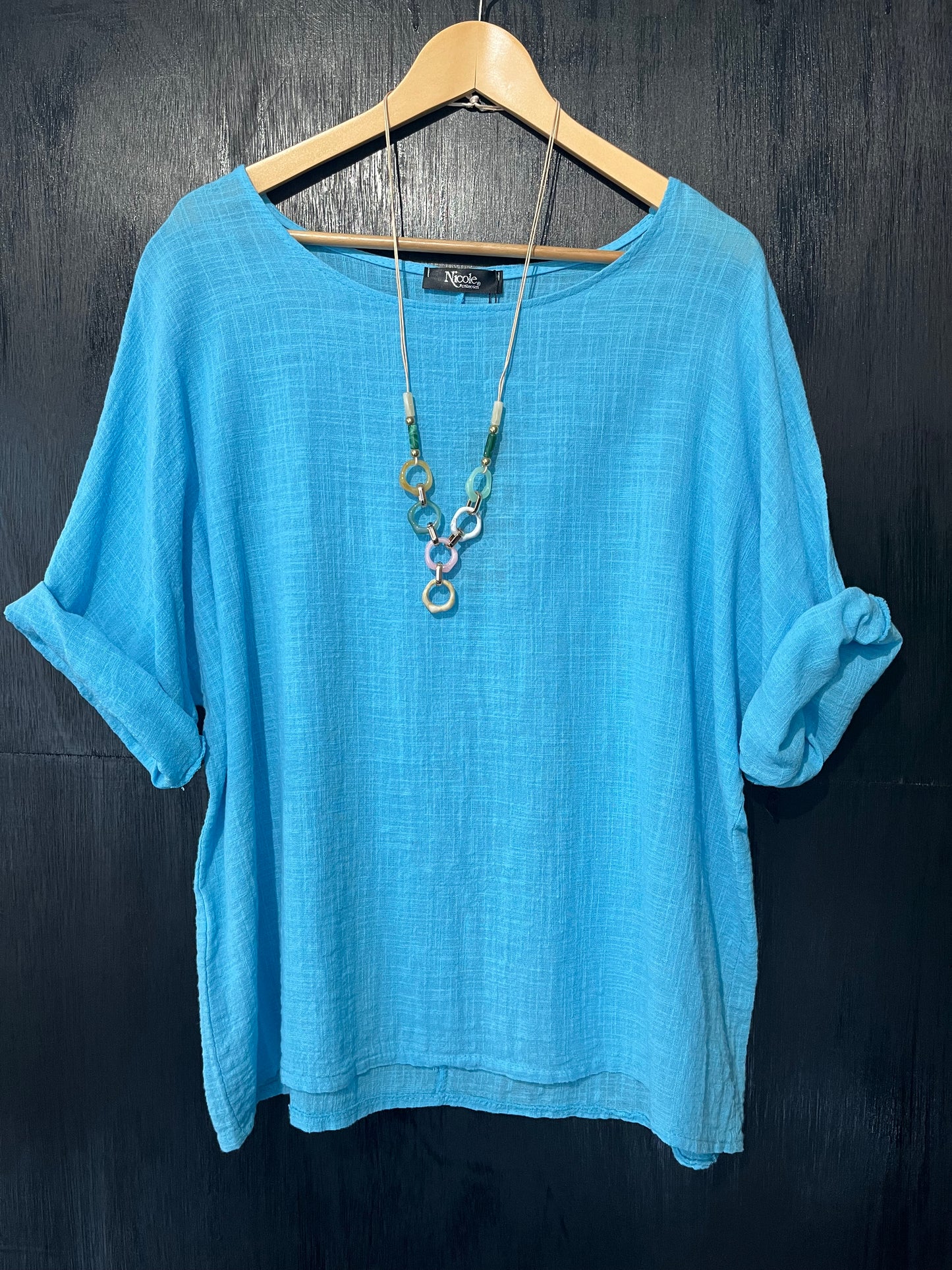 natural cheese cloth cotton tee with necklace