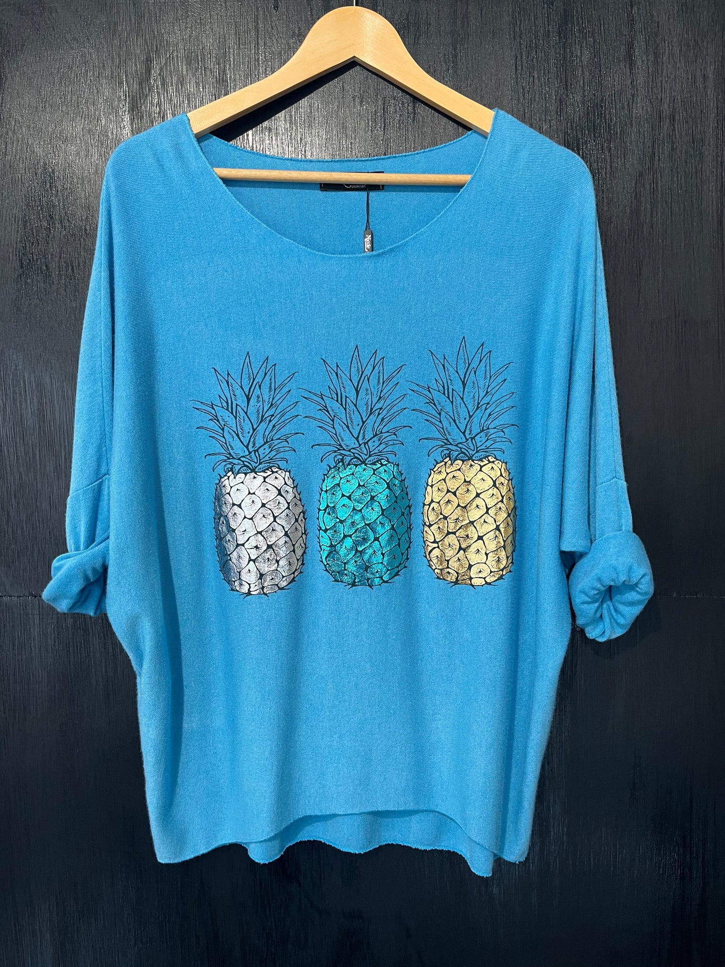 light knit jumper with foil pineapple center print