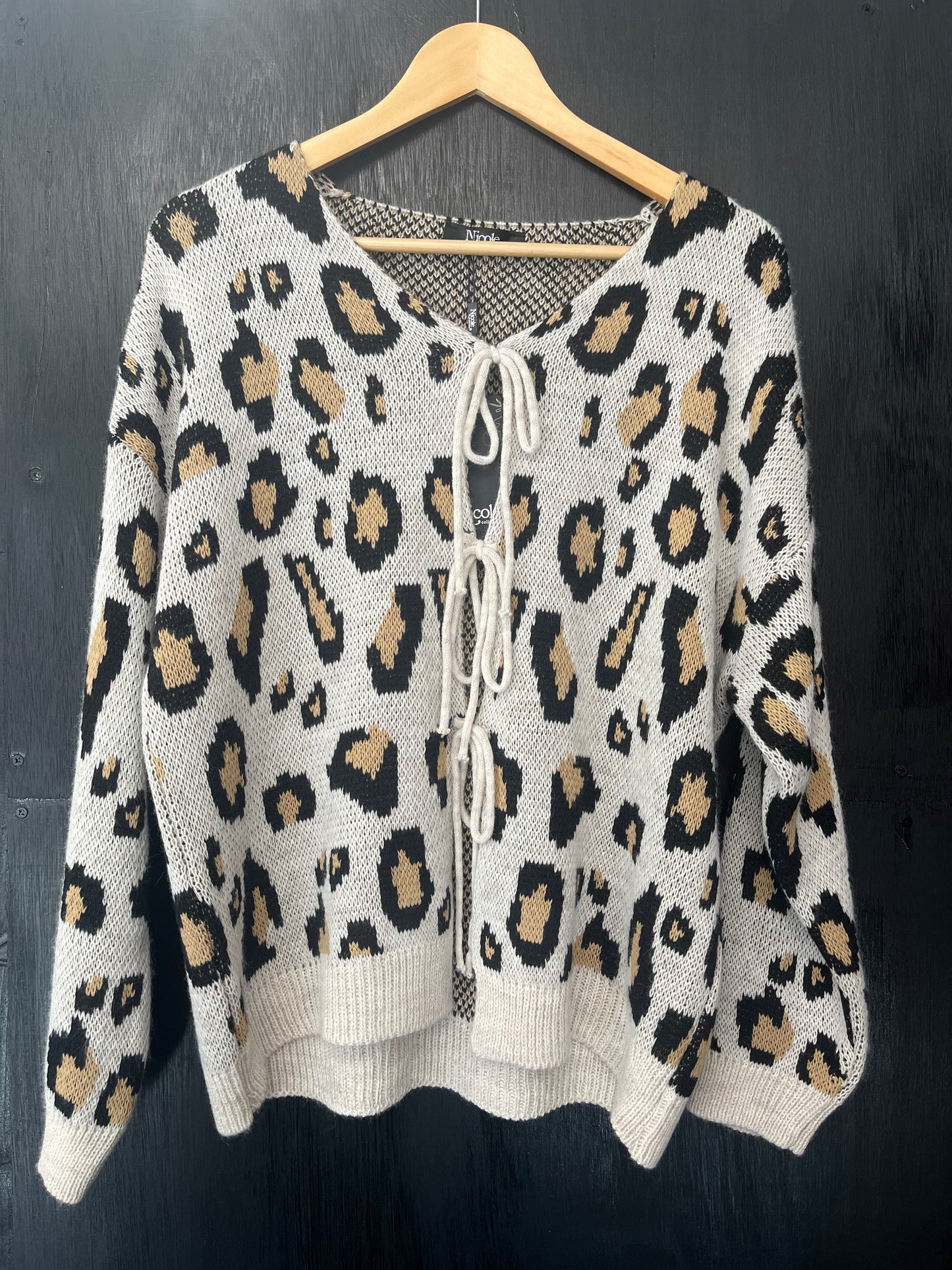 ladies knitted animal design tie front cardigan