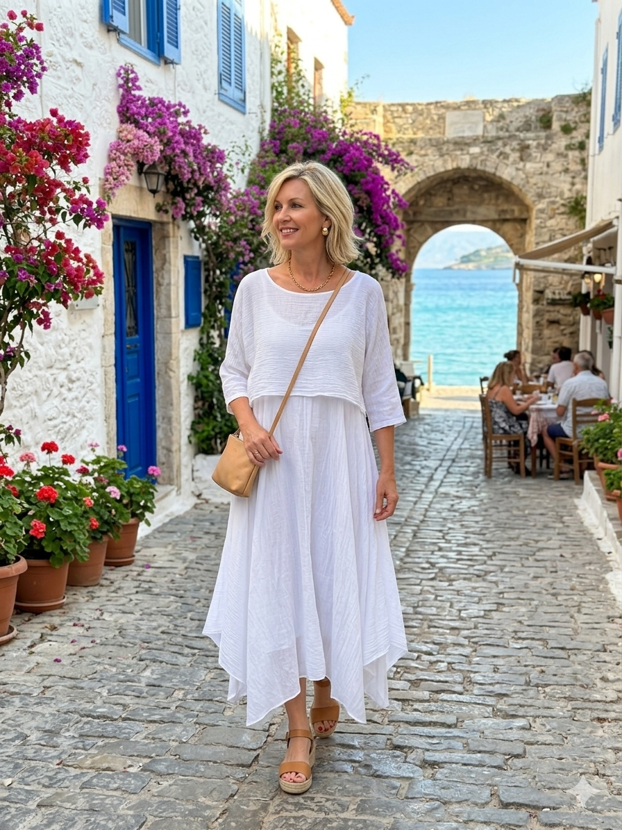 ladies two piece  cotton strap dress and top set