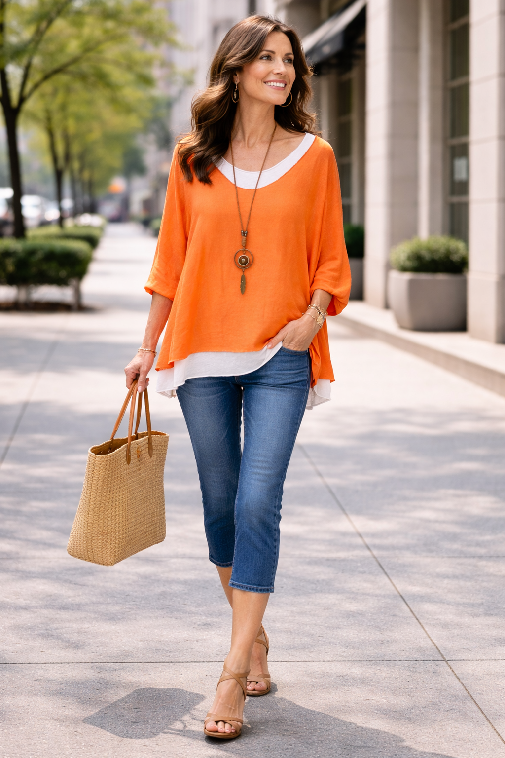 double layer long sleeve top with under vest and necklace