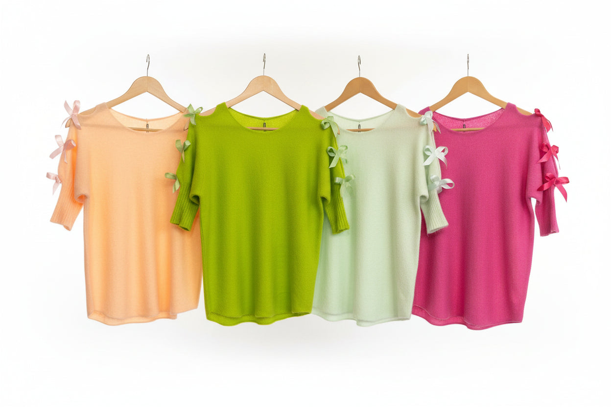 soft knit top with sleeve bow details