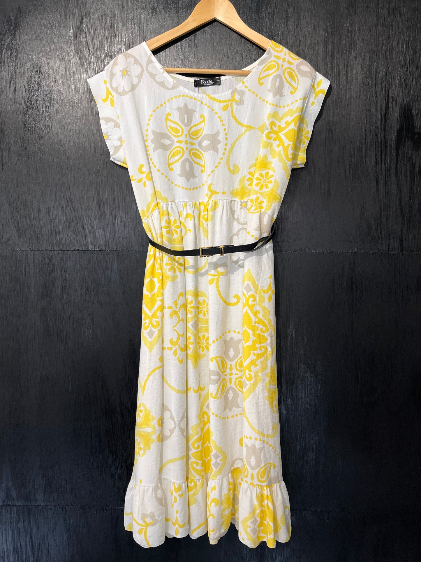 ladies printed viscose belted dress