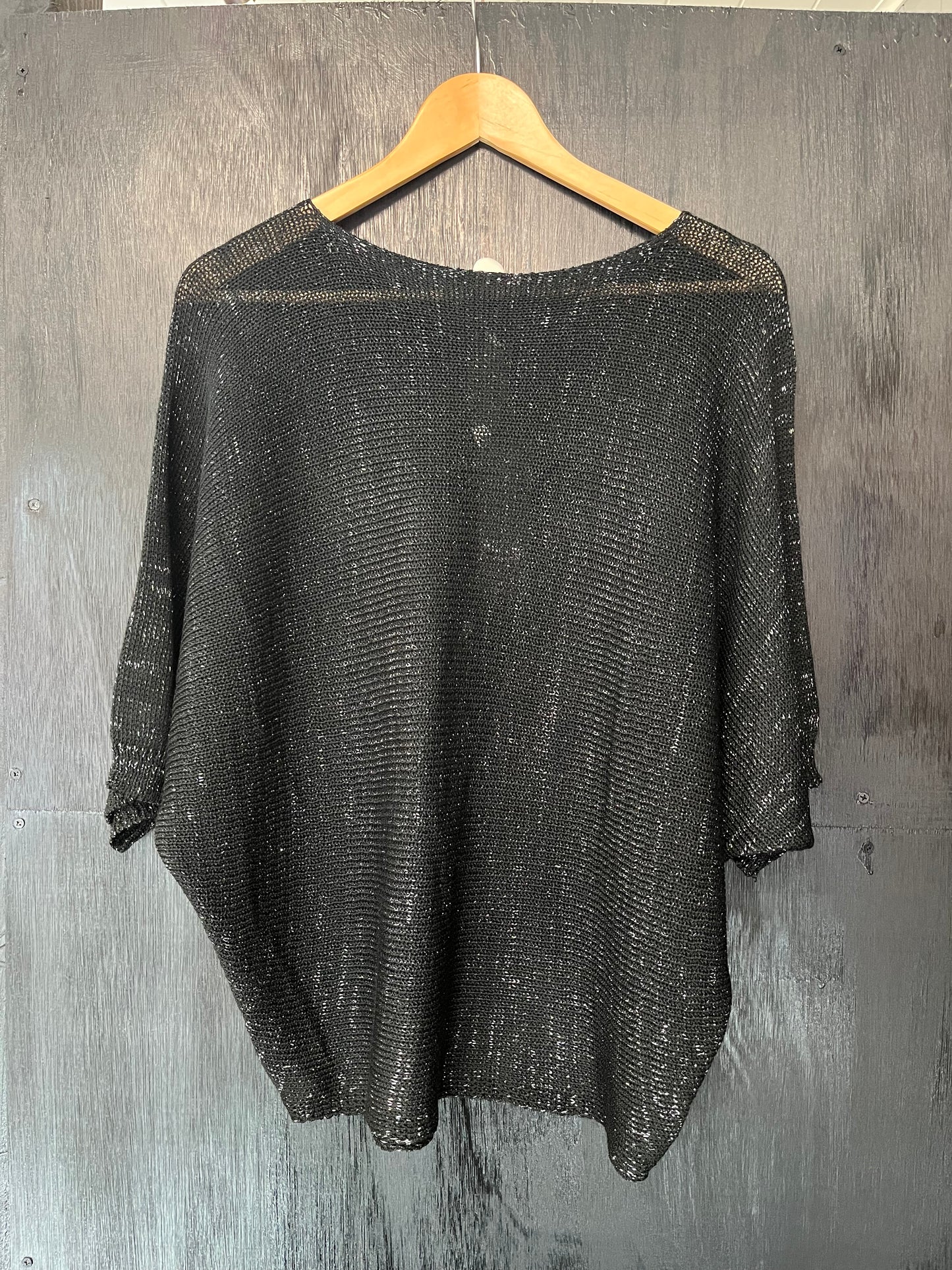 lurex knit bat wing jumper with floral trim and keyhole detail