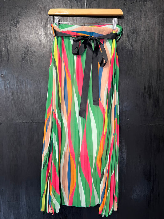 Puchi Printed plisse skirt with tie belt
