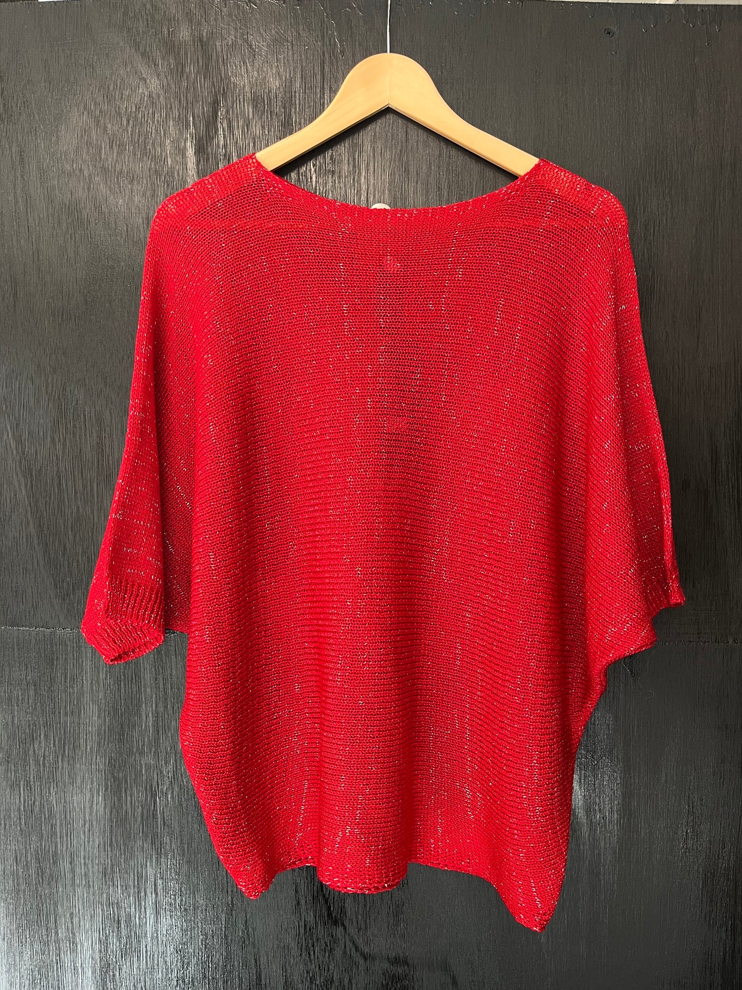 lurex knit bat wing jumper with floral trim and keyhole detail