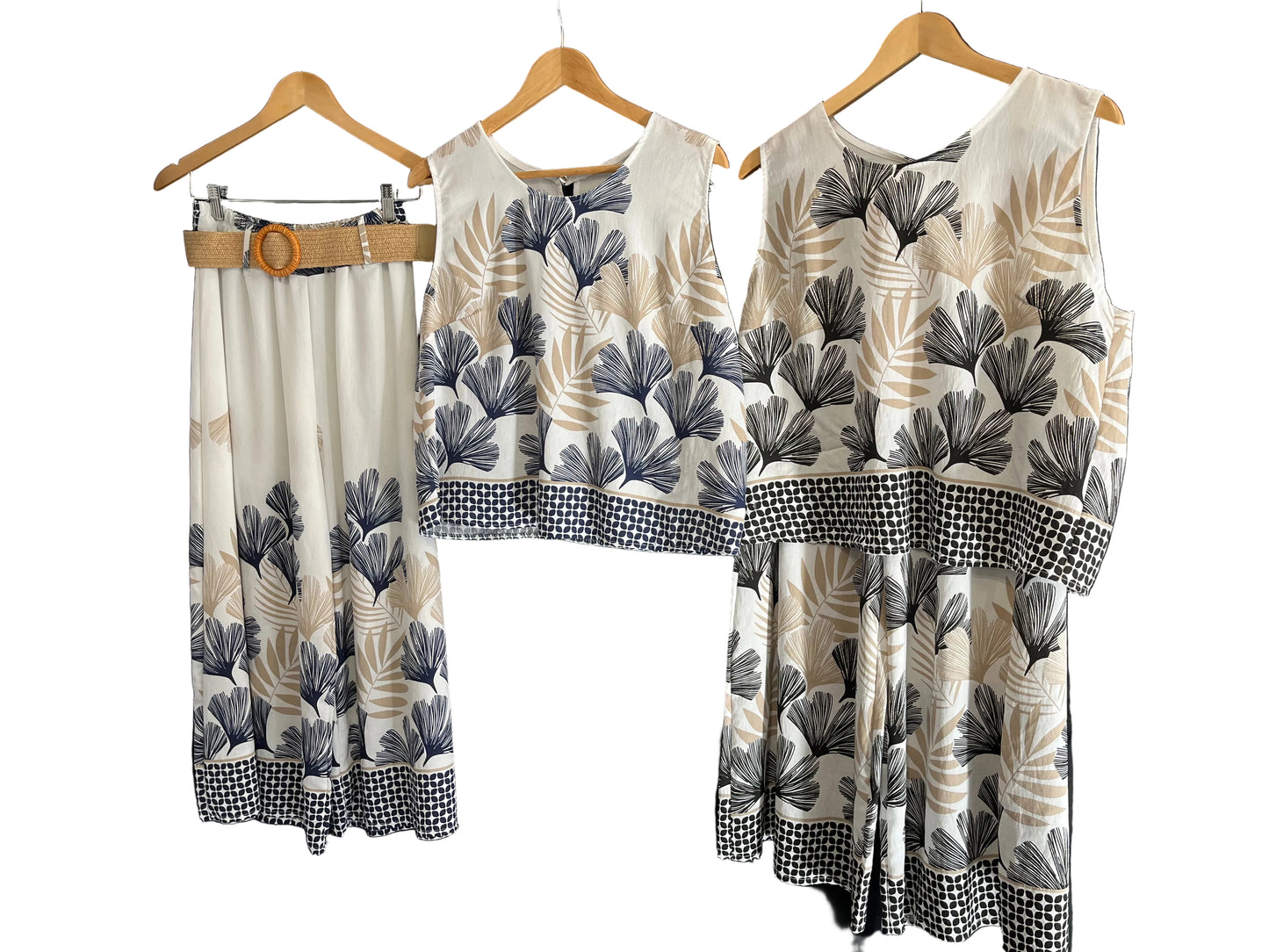2pc co-ord printed set trouser with belt and top
