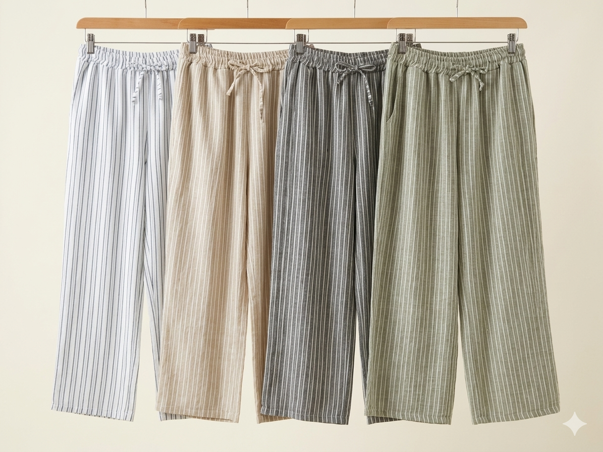 light weight linen effect stripe trousers